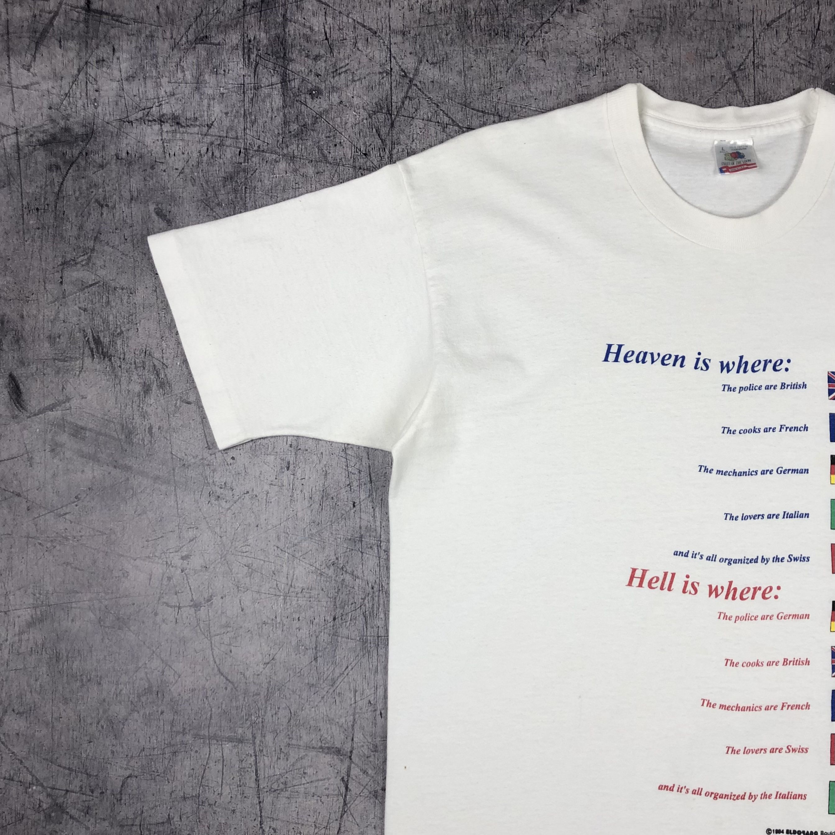 Vintage 1994 USA Heaven & Hell Single Stitch Joke Tee Size US L / EU 52-54 / 3 - 7 Thumbnail