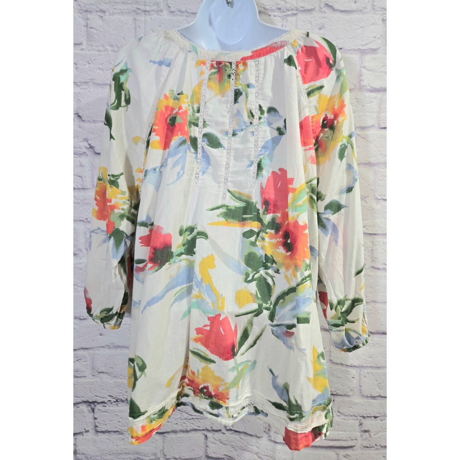 Other INTRO White Multicolor Floral Print Boho Top XL Lightweight Size XL / US 12-14 / IT 48-50 - 3 Thumbnail
