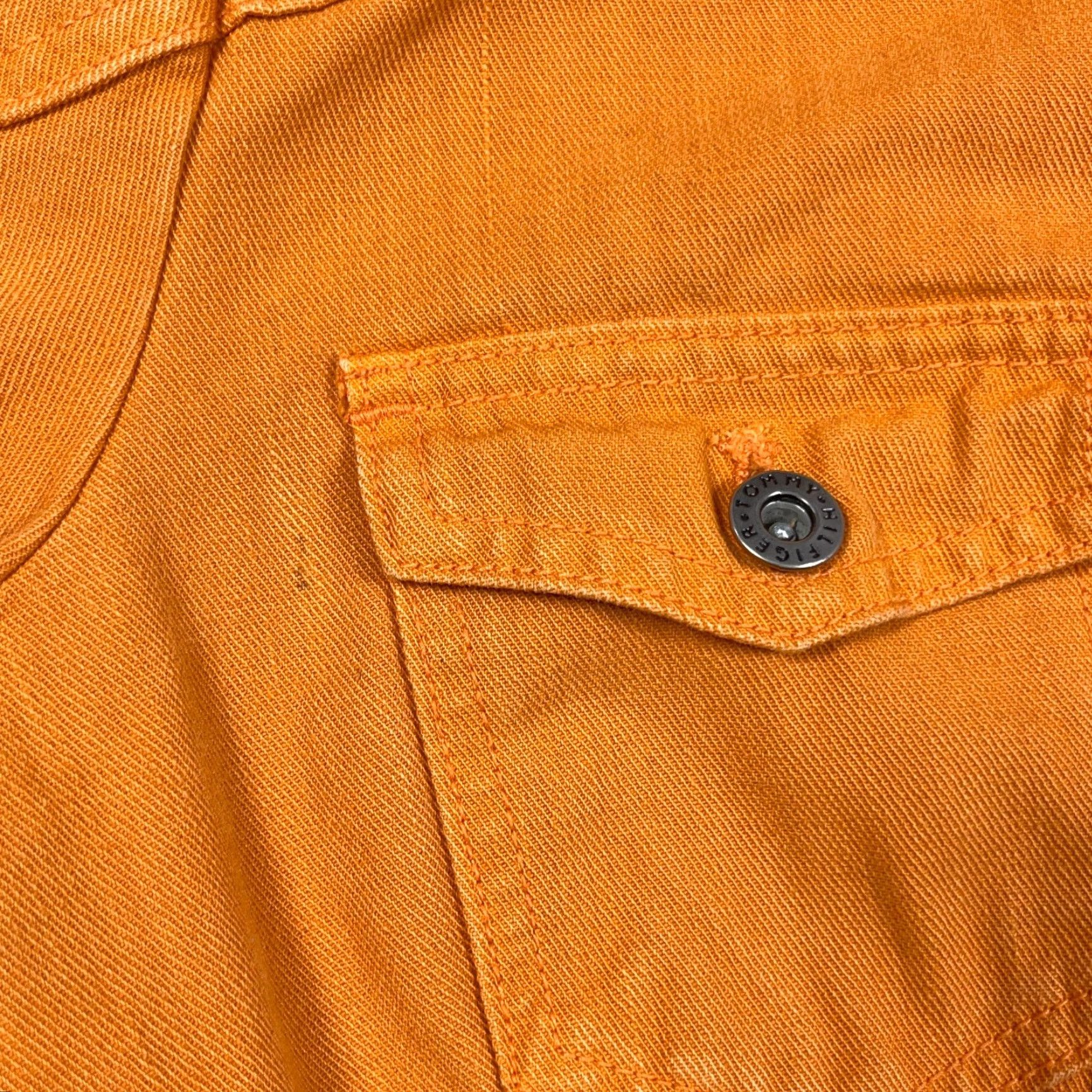 Tommy Hilfiger VINTAGE Tommy Hilfiger Denim Jacket Women M Orange Denim 80s 90s Biker Classic Modern Logo Pockets Mid Modern Womens Size M / US 6-8 / IT 42-44 - 5 Thumbnail