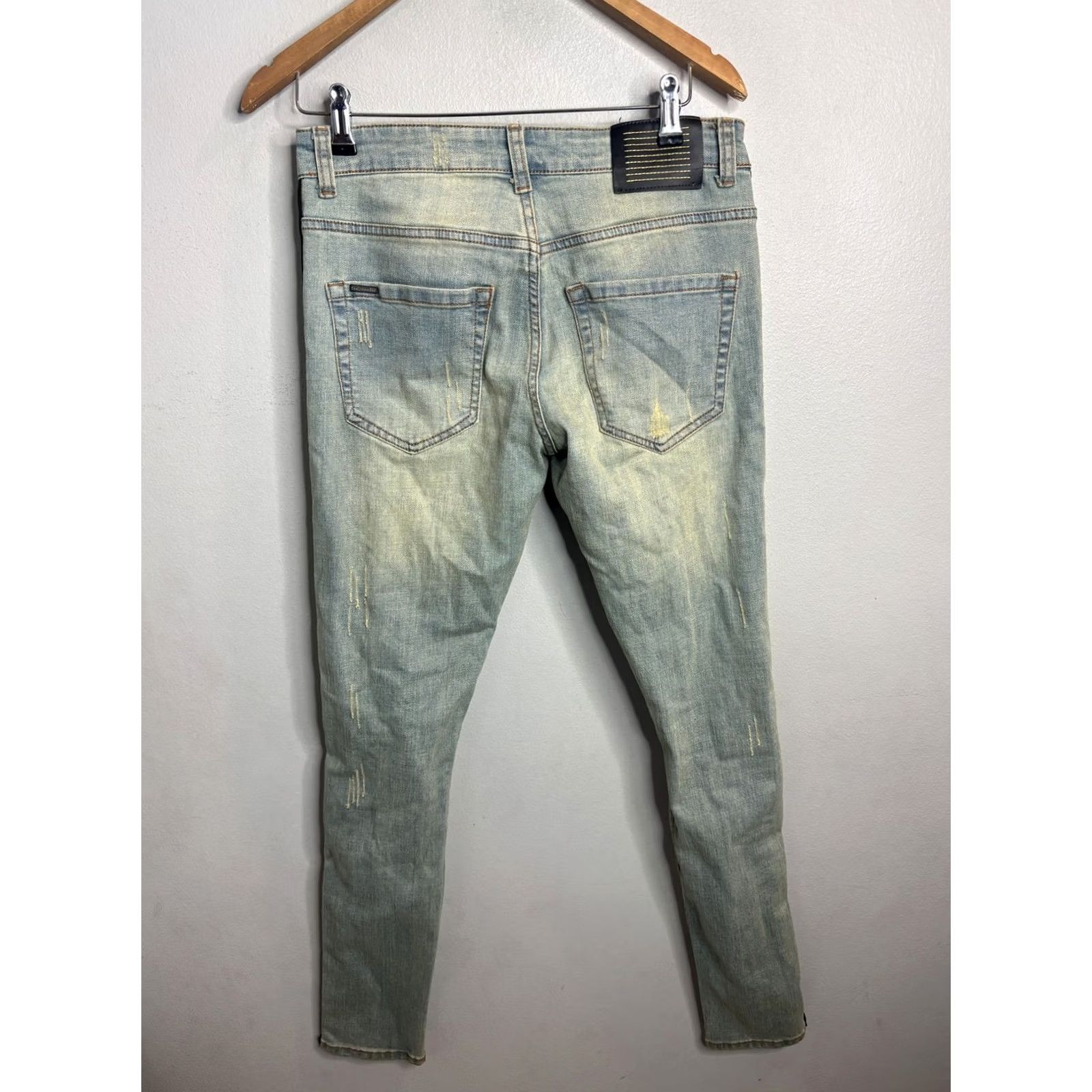 Vintage VINTAGE Serenede Jeans Mens 30 Light Wash Distressed Skinny Yellow Black Side Stripe Denim Slim 30 in Blue Mens Jeans Side Stripe Distressed 90s Style Size US 30 / EU 46 - 5 Thumbnail