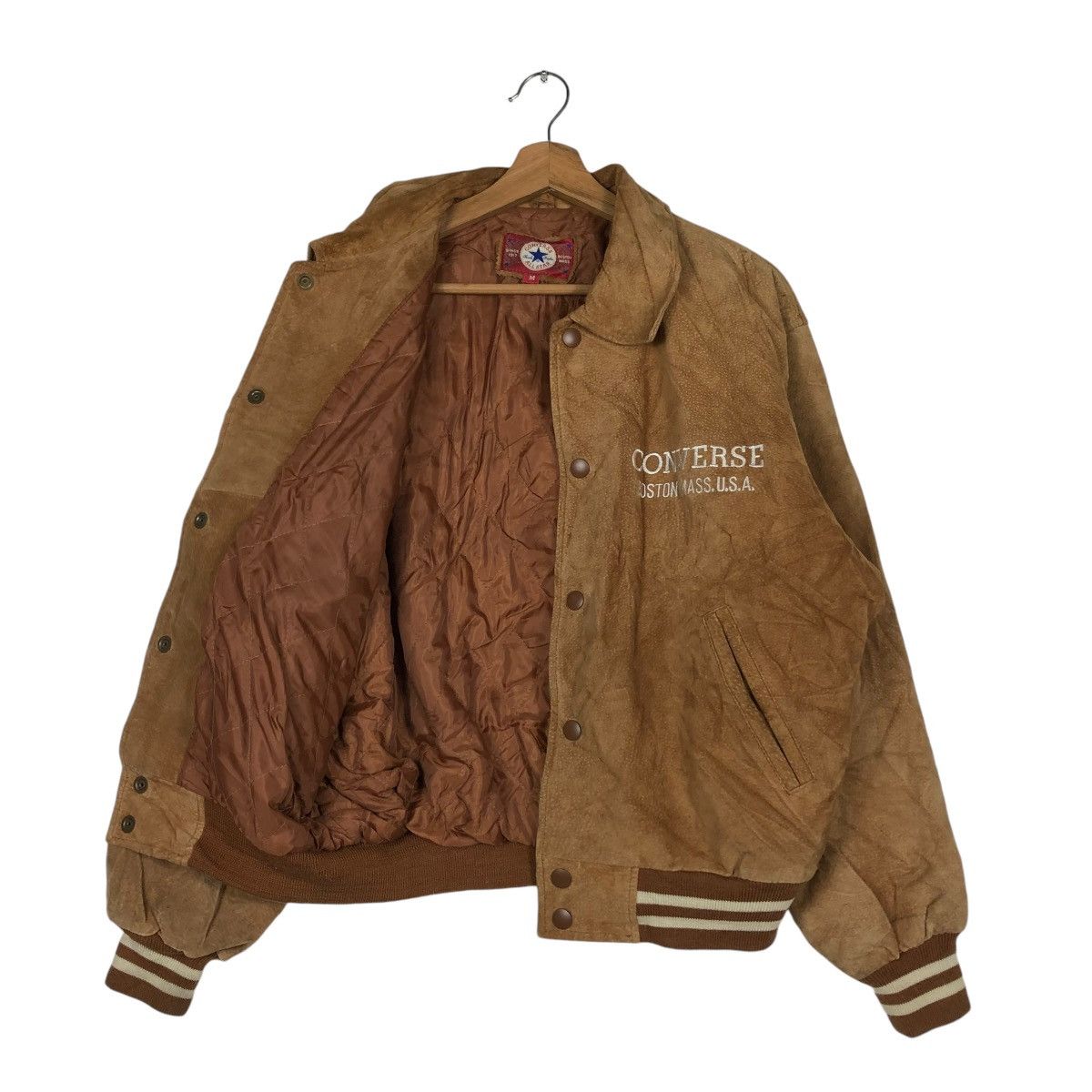 Converse 🔥VINTAGE BOMBER LEATHER JACKET CONVERSE ALL STAR BIG LOGO Size US M / EU 48-50 / 2 - 13 Thumbnail