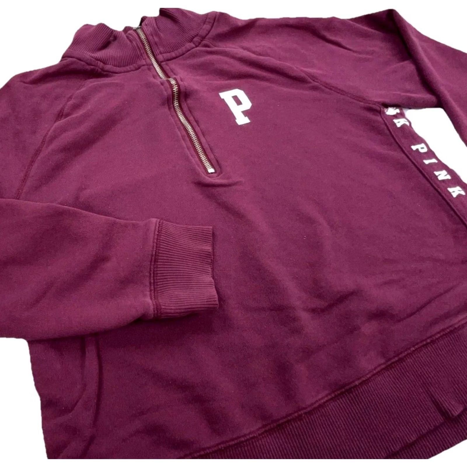 Victoria's Secret VINTAGE Victoria's Secret PINK Sweatshirt Women Small Maroon White Quarter Zip Sweater Size S / US 4 / IT 40 - 5 Thumbnail