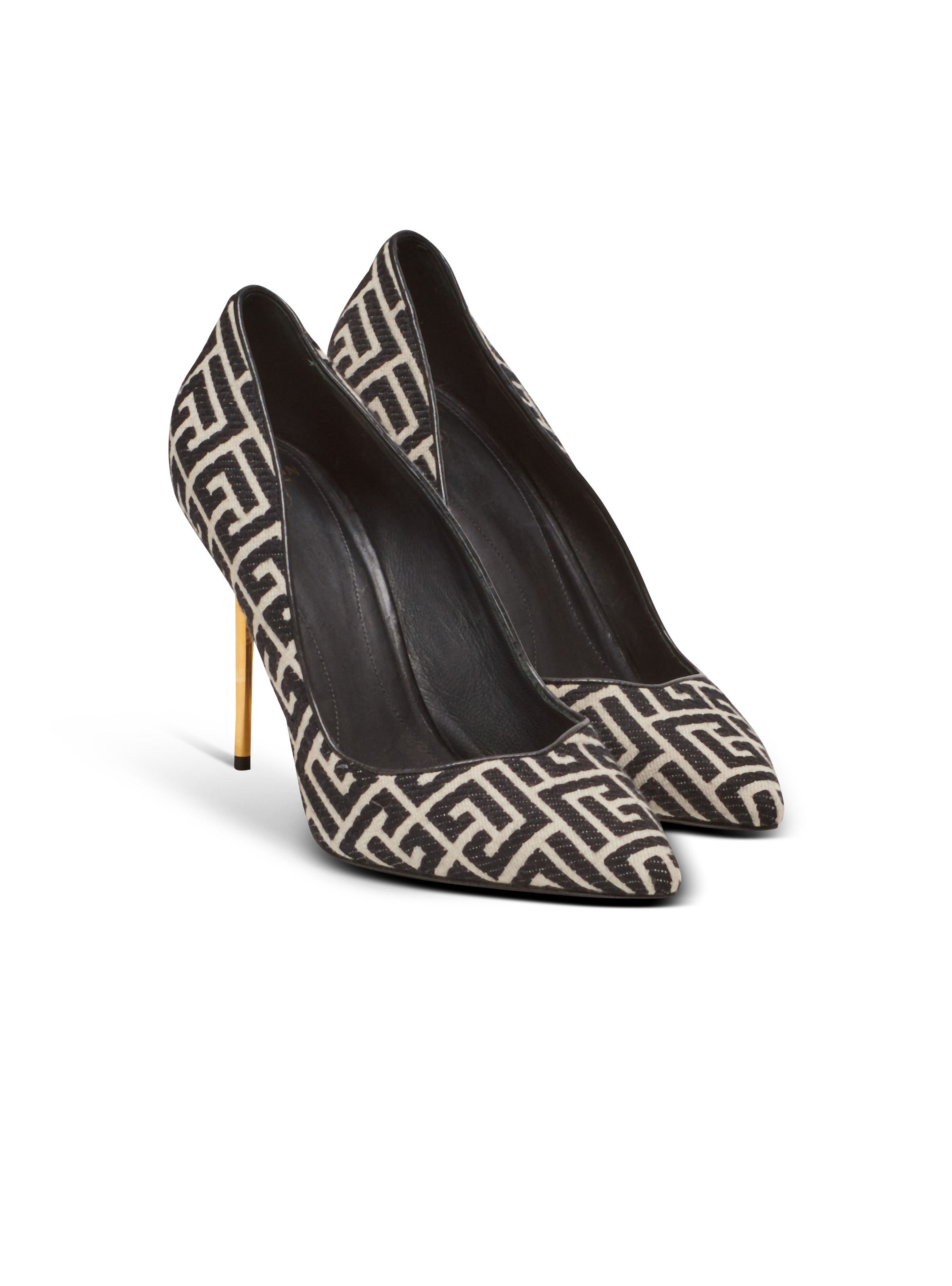 Balmain o1s1wg110925 Ruby Stilettos With Jacquard Monogram in Black Size US 10 / IT 40 - 2 Thumbnail