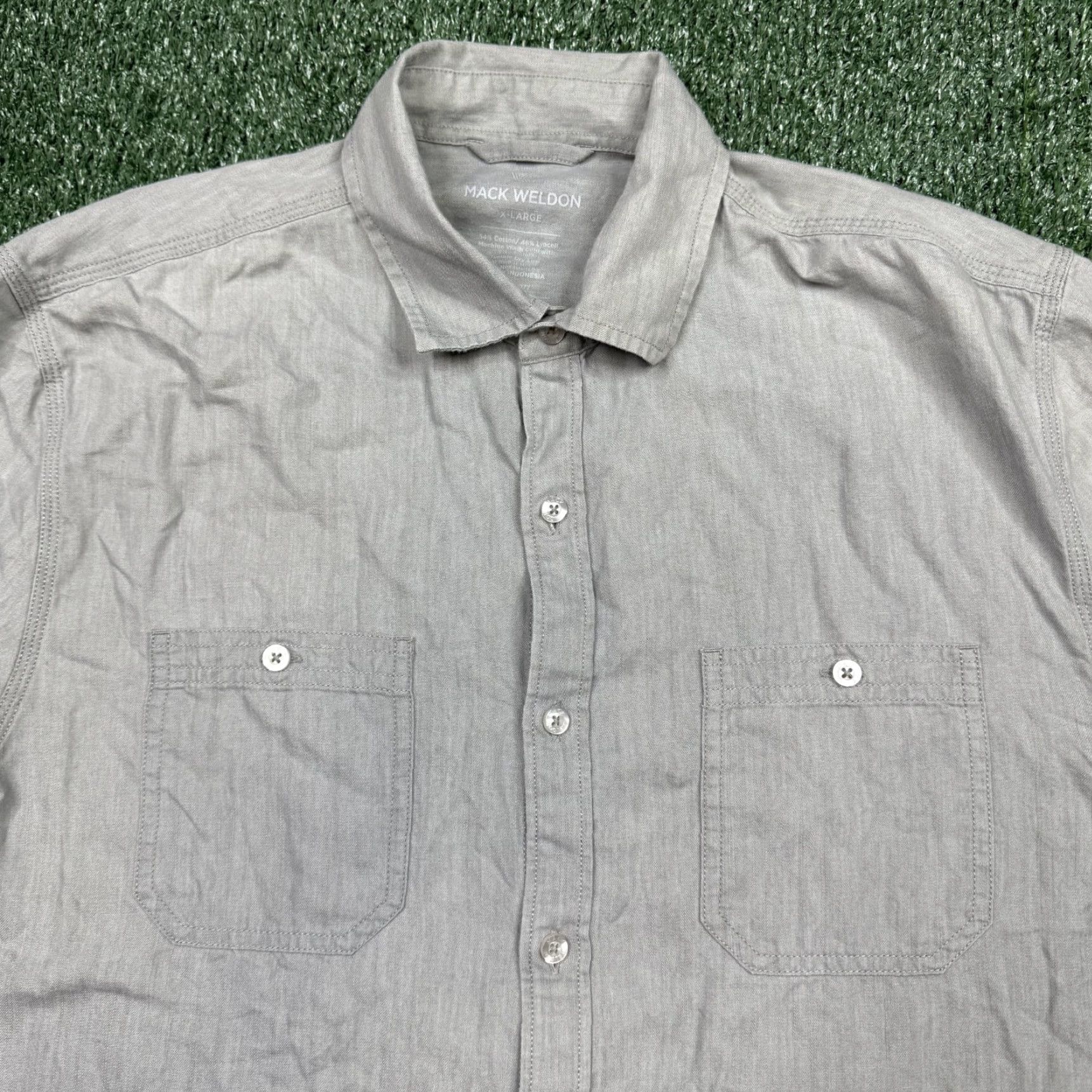 Mack Weldon Button-Up Shirt Mens XL Gray Long Sleeve Pockets Collared Shirt - Button-Down Casual Classic 100% Cotton Manchester Neckline: Collared