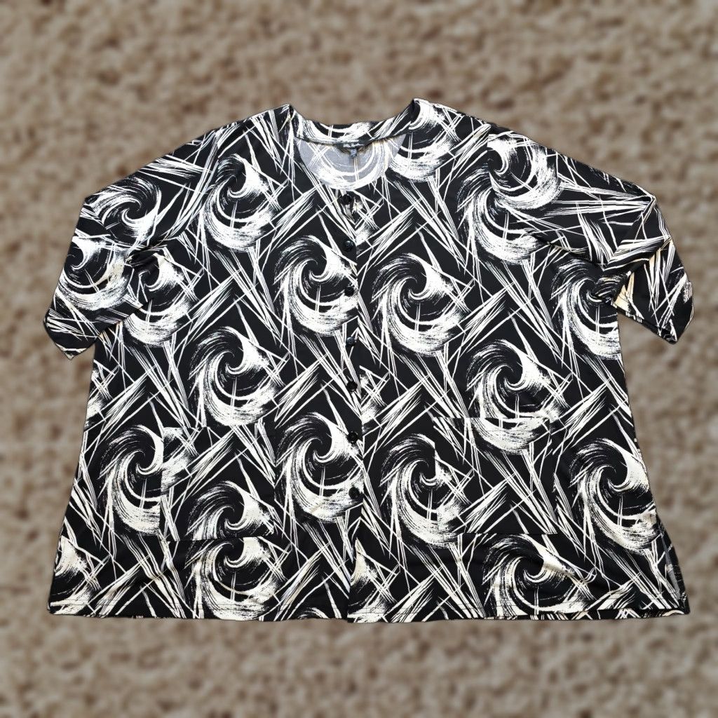 Vintage VINTAGE Ulla Popken Top Womens 32 Black Artsy Abstract 3/4 Sleeve Casual Shirt Womens Plus 32 Black Art Theme Stretch Size XXS / US 00 / IT 34 - 1 Thumbnail
