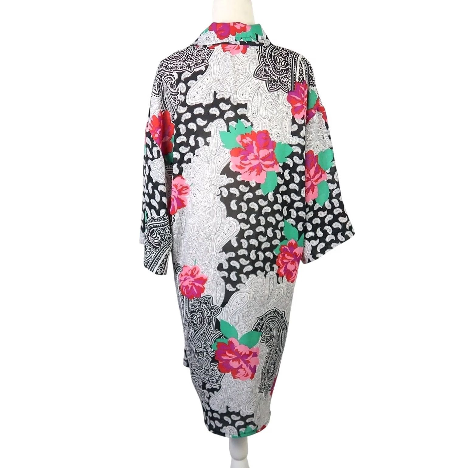 Pinko VINTAGE 80s KH II White Black Pink Floral Tunic Top Blouse Short Sleeve 12 Women Bohemian Casual Size XL / US 12-14 / IT 48-50 - 4 Thumbnail