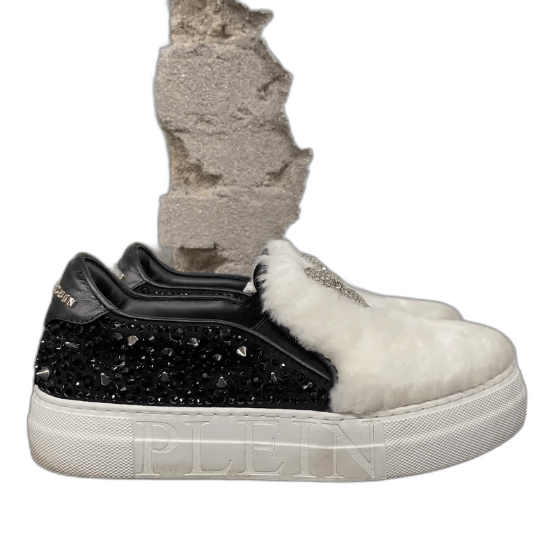 Rick Owens Black and White Slip-On Sneakers with Fur Size US 6 / IT 36 - 1 Thumbnail