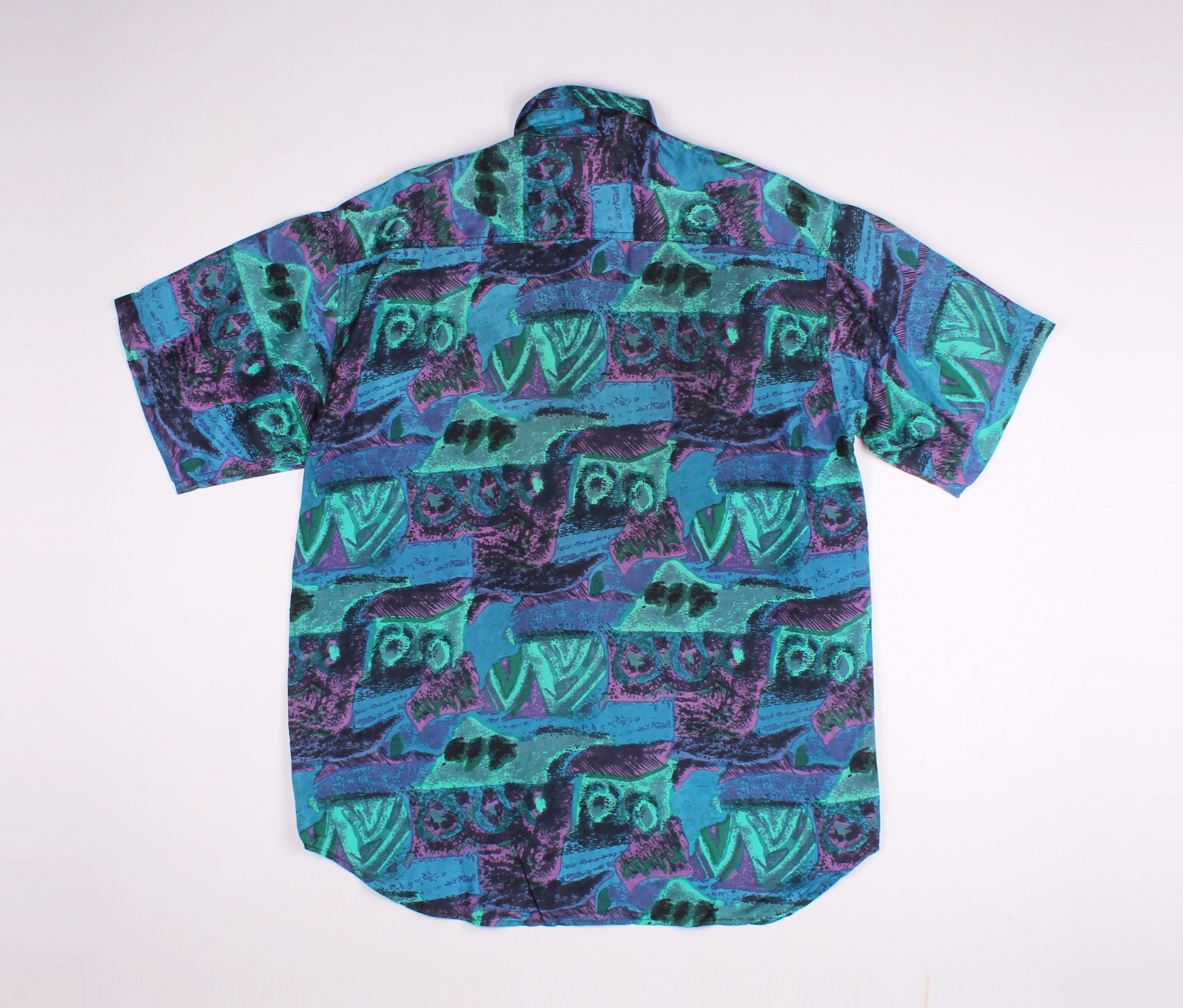 Vintage Vintage In Private 80's Men's Abstract Futuristic Silk Shirt Size US L / EU 52-54 / 3 - 6 Thumbnail