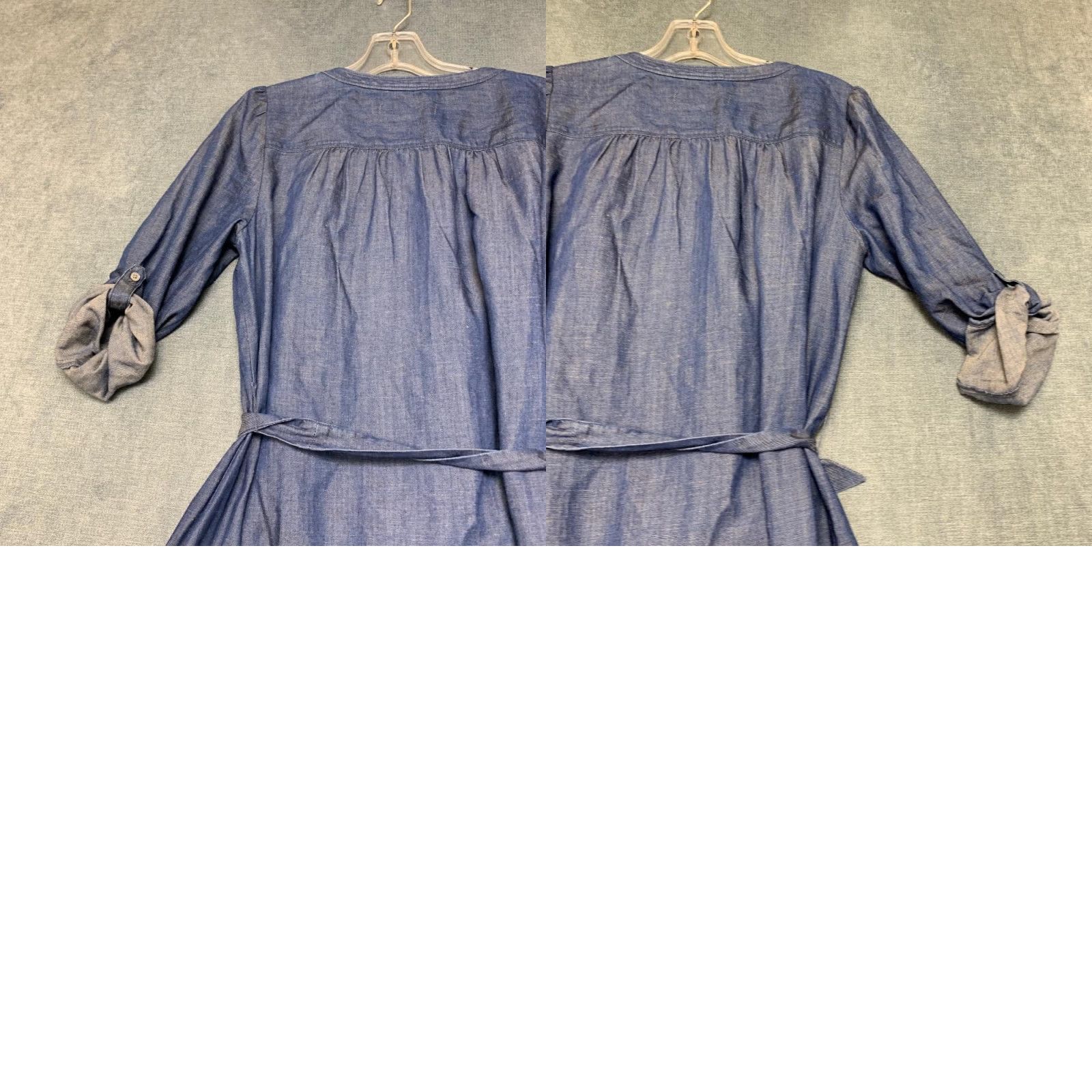 Loft VINTAGE Loft Shirt Dress Women S Blue Denim Pleated Tie Waist Round Neck Roll Tab Sleeve Size S / US 4 / IT 40 - 9 Thumbnail