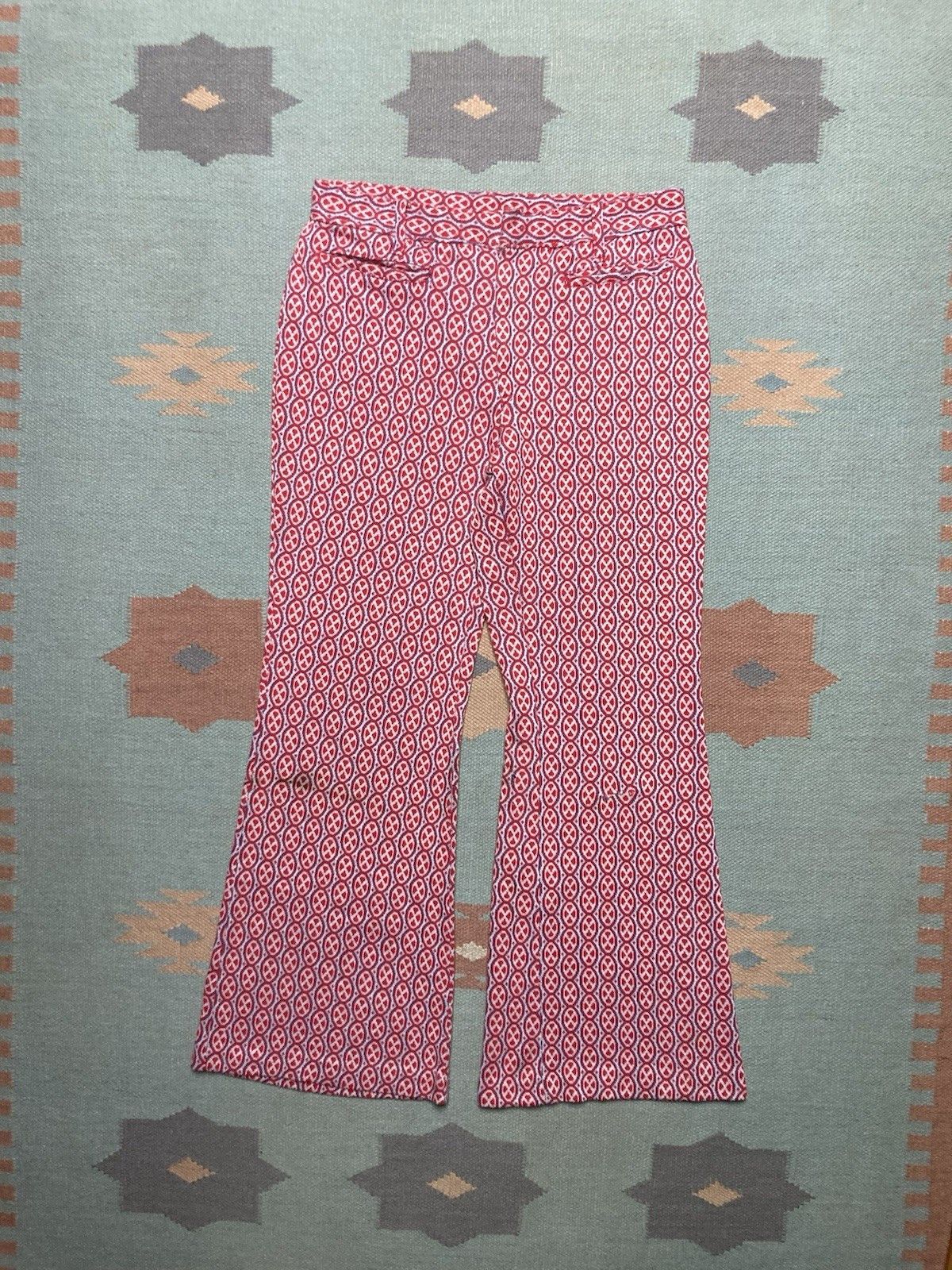 Vintage 70s flare leg bell bottom pants psychedelic knit 28x28 Size 28" / US 6 / IT 42 - 1 Thumbnail