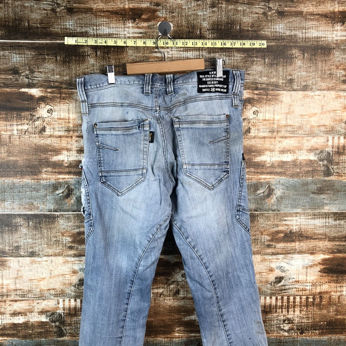 Japanese Brand Burtle Blue faded Multipocket ripped Denim Pants #A2146 Size US 33 - 18 Thumbnail
