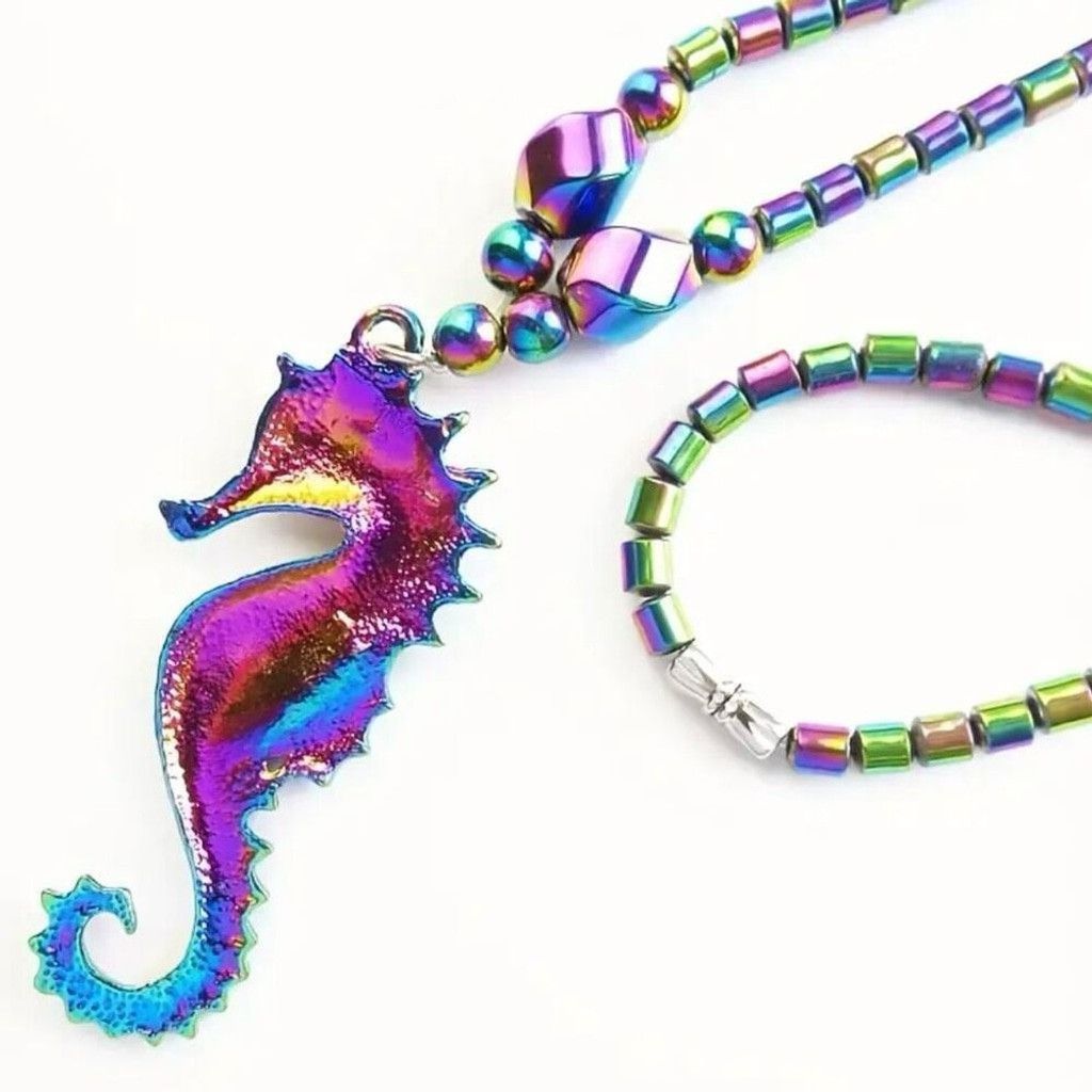 Other Vibrant Rainbow Hematite Stone Sea Horse Pendant Necklace Size ONE SIZE - 5 Thumbnail