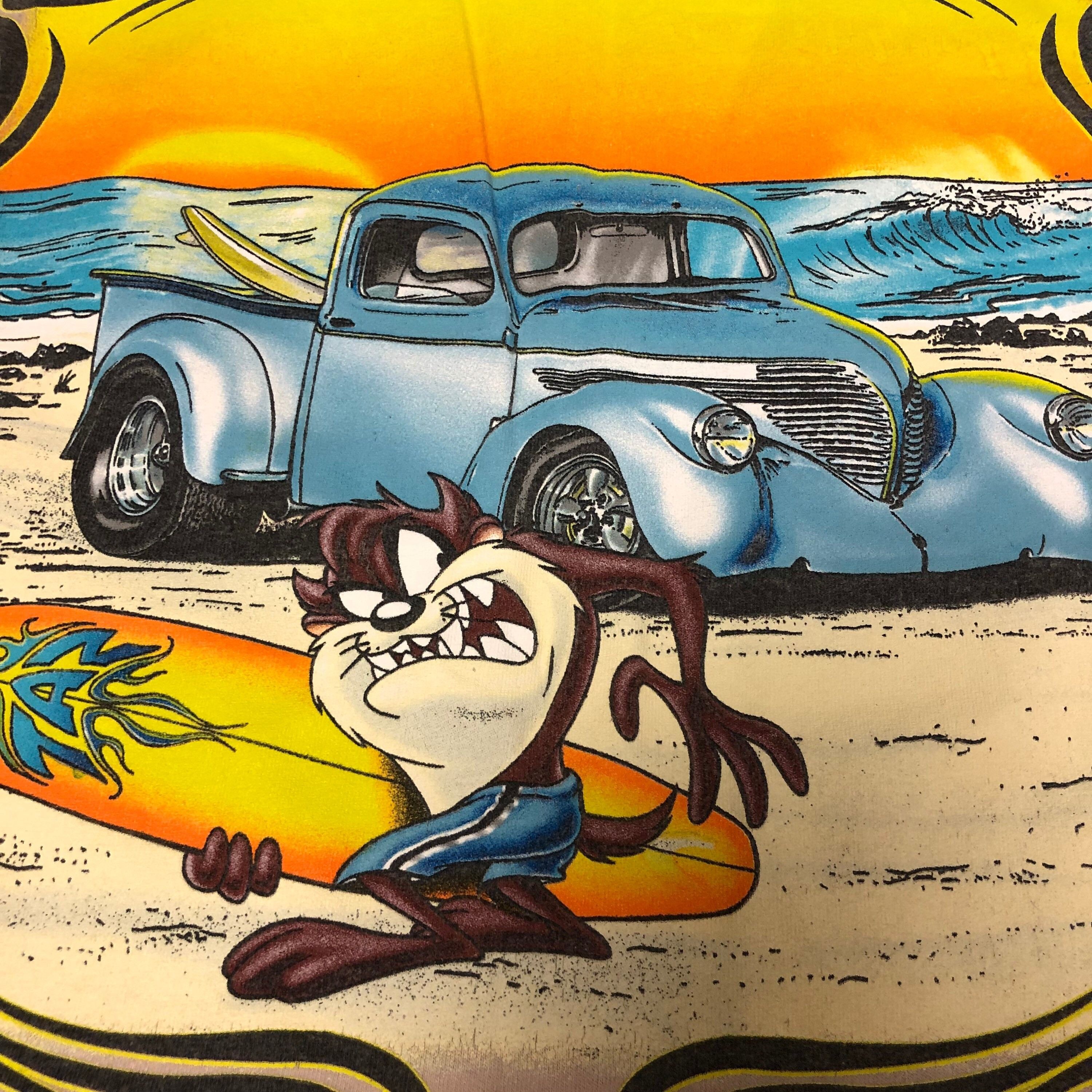 Warner Bros 1997 Looney Tunes Loons 1955 Chevy TAZ SURFER Shirt Size US XL / EU 56 / 4 - 7 Thumbnail