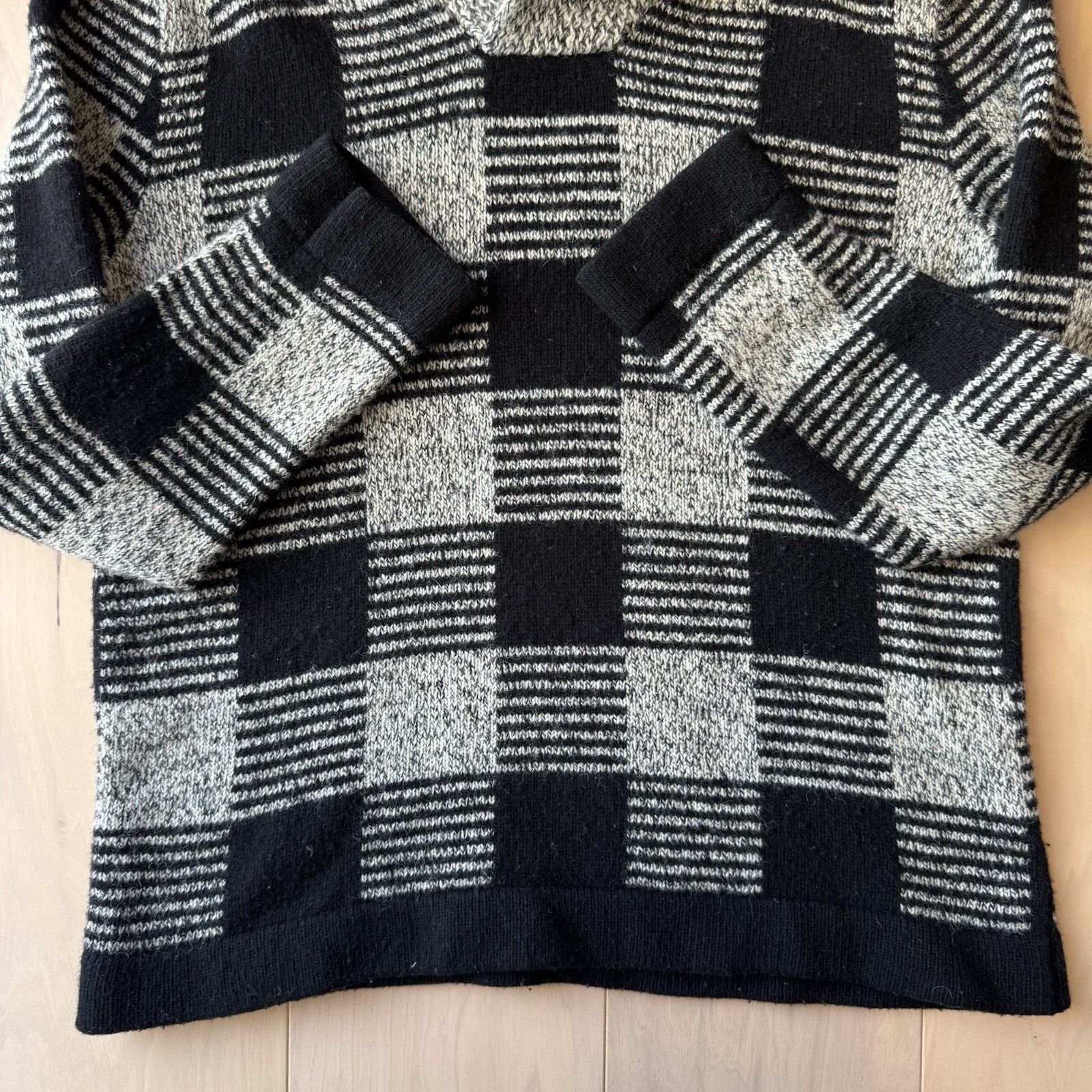 RRL Ralph Lauren RRL Wool Sweater Large Gray Black Check Knit Shawl Collar Size US L / EU 52-54 / 3 - 5 Thumbnail
