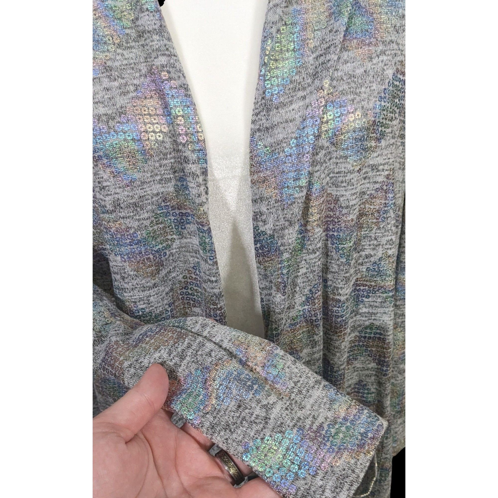 Other Trendy Rainbow Shimmer LulaRoe Sarah Sequins Grey Cardigan Size L / US 10 / IT 46 - 10 Thumbnail