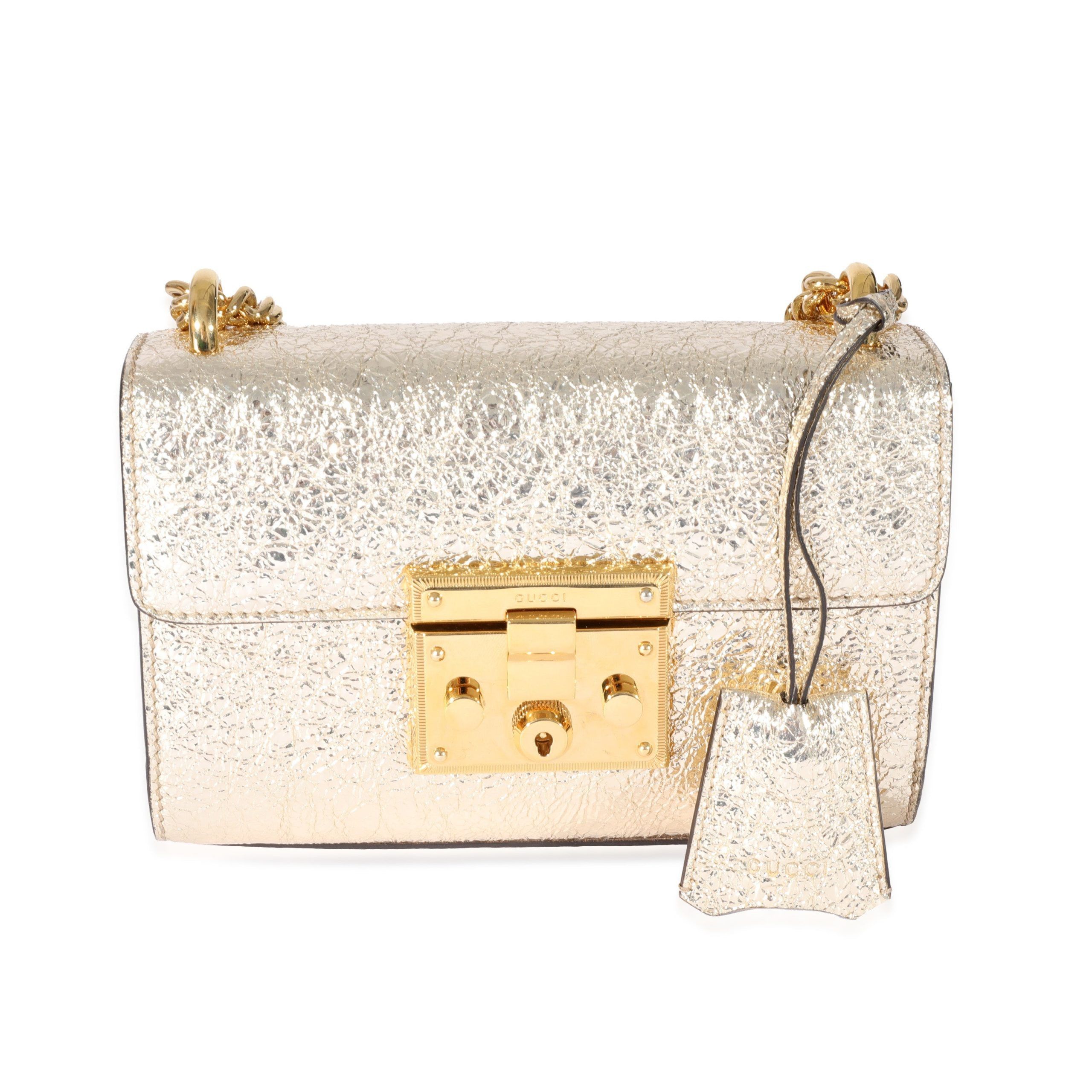 image of Gucci Gold Padlock Chain Bag in White, Women's
