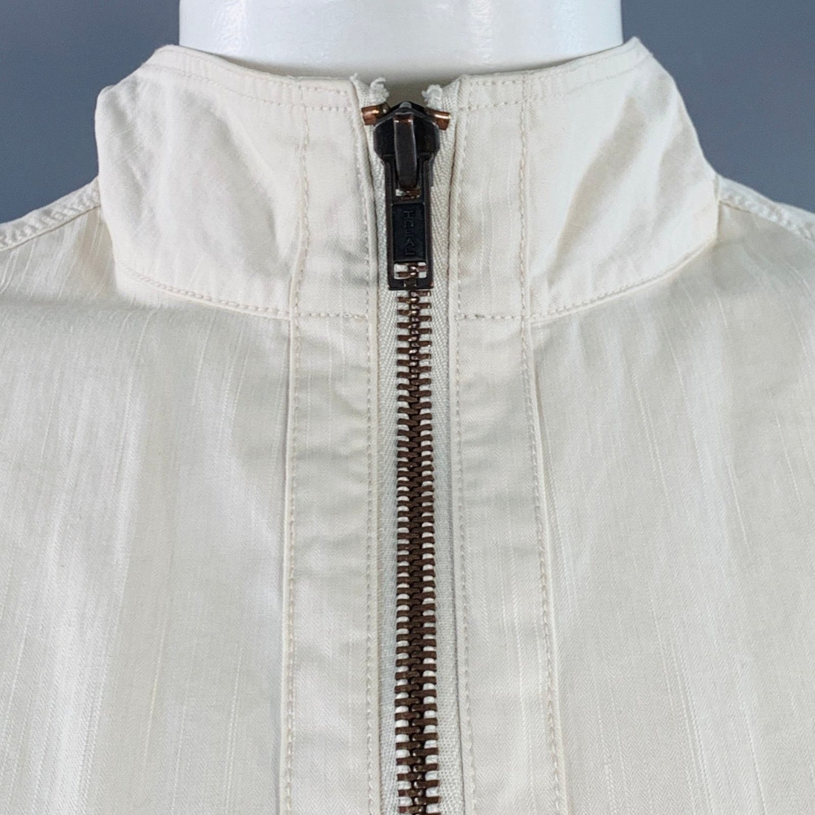 Size L Cream Grey Cotton Hooded Jacket