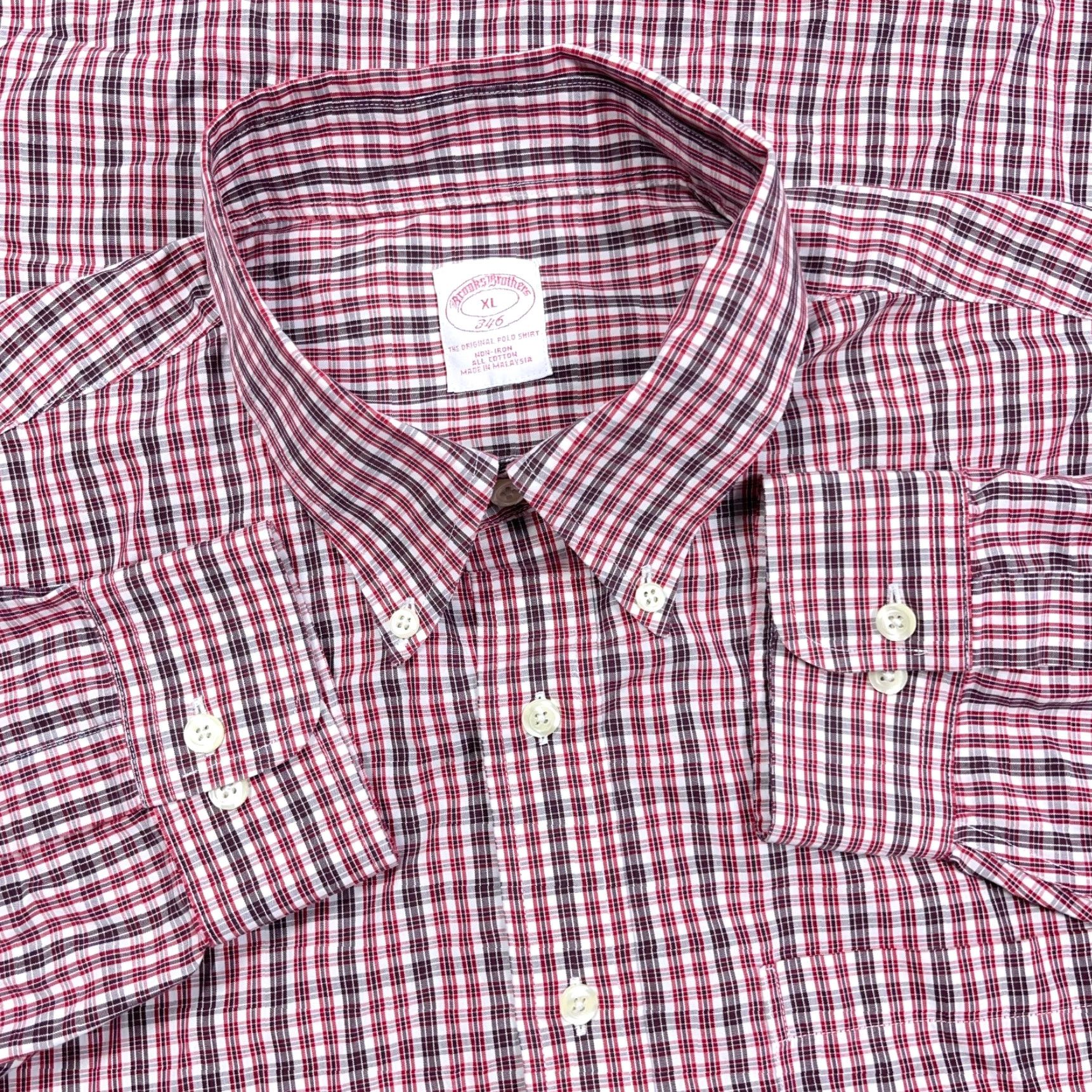 Brooks Brothers Brooks Brothers Shirt Men XL Red Plaid Button-Up Poplin Pocket Dress 346 Adult Regular Button-Down Collared Casual Fashion Men Size 46R - 2 Thumbnail