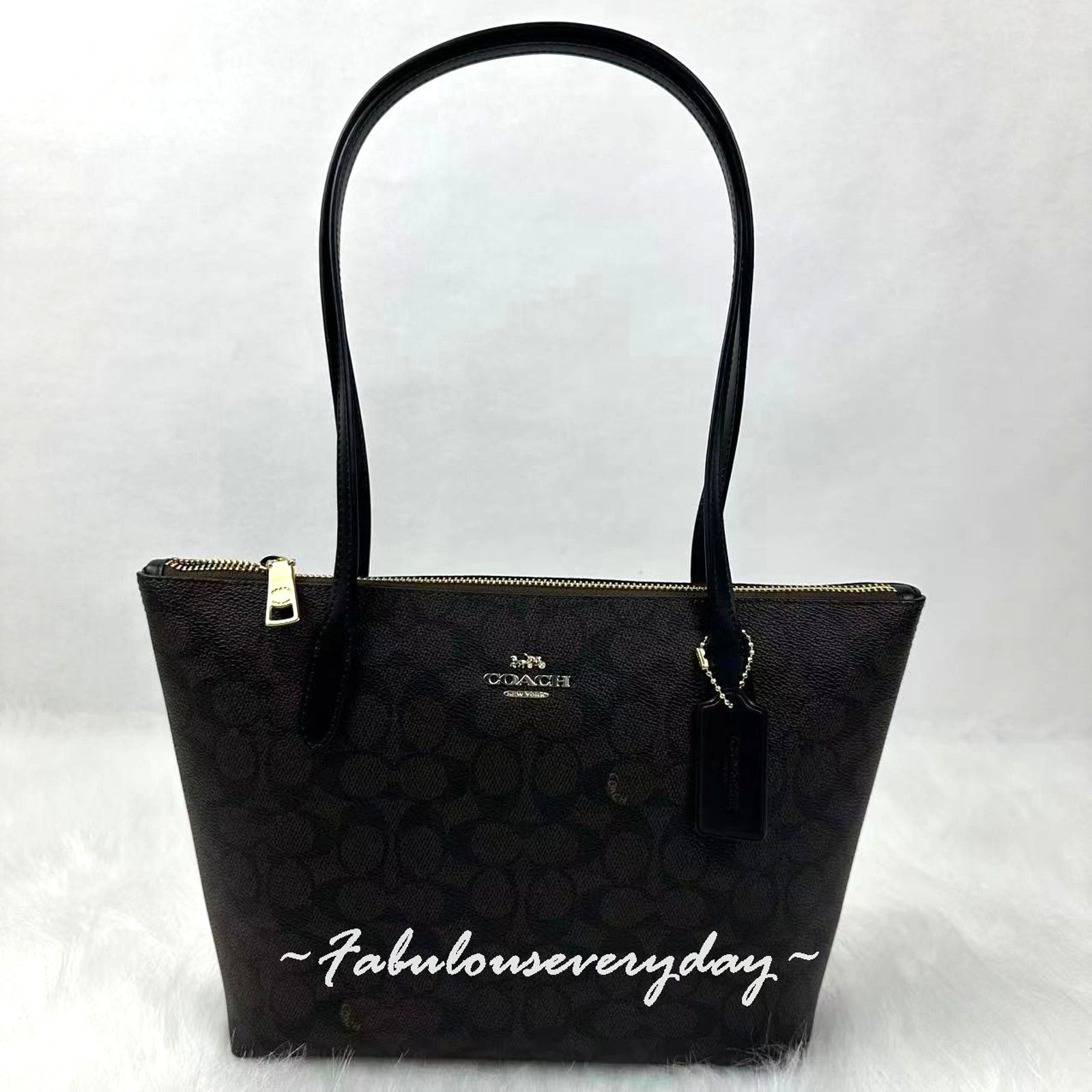 Coach Coach Fiona Zip Tote Signature Canvas/Gold/Walnut/Black Size ONE SIZE - 1 Thumbnail