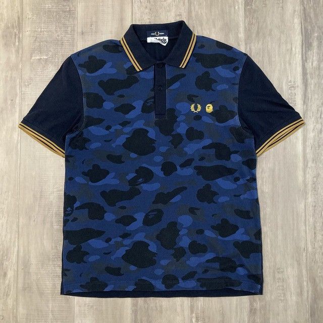 Bape × Fred Perry BAPE × FRED PERRY Polo Shirt blue camo a bathing ape Size US M / EU 48-50 / 2 - 2 Thumbnail
