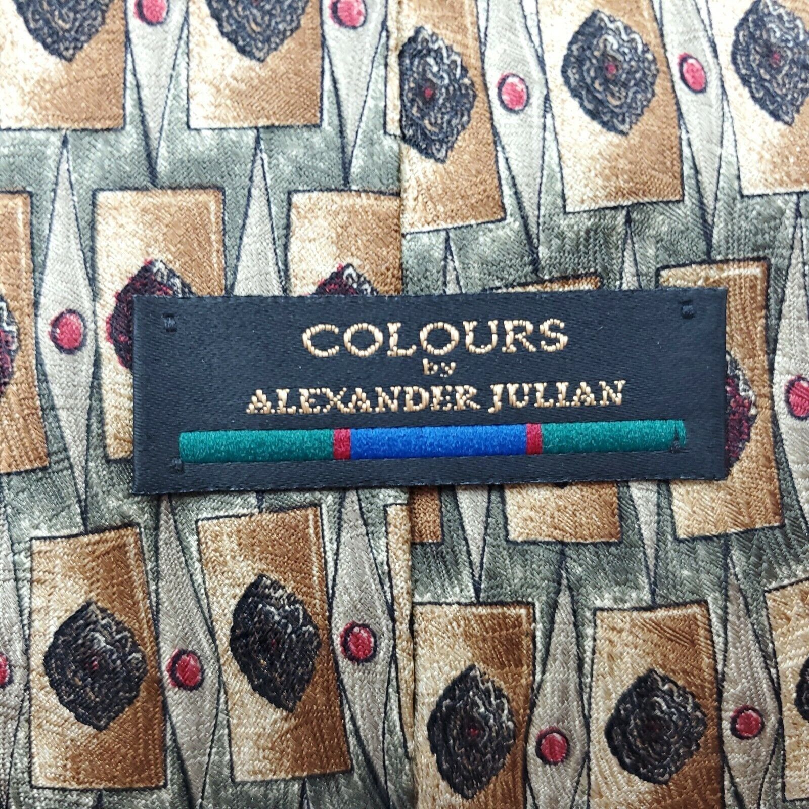 Alexander Julian Colours Alexander Julian Geometric Green Silk Tie Short Wide Size ONE SIZE - 3 Thumbnail