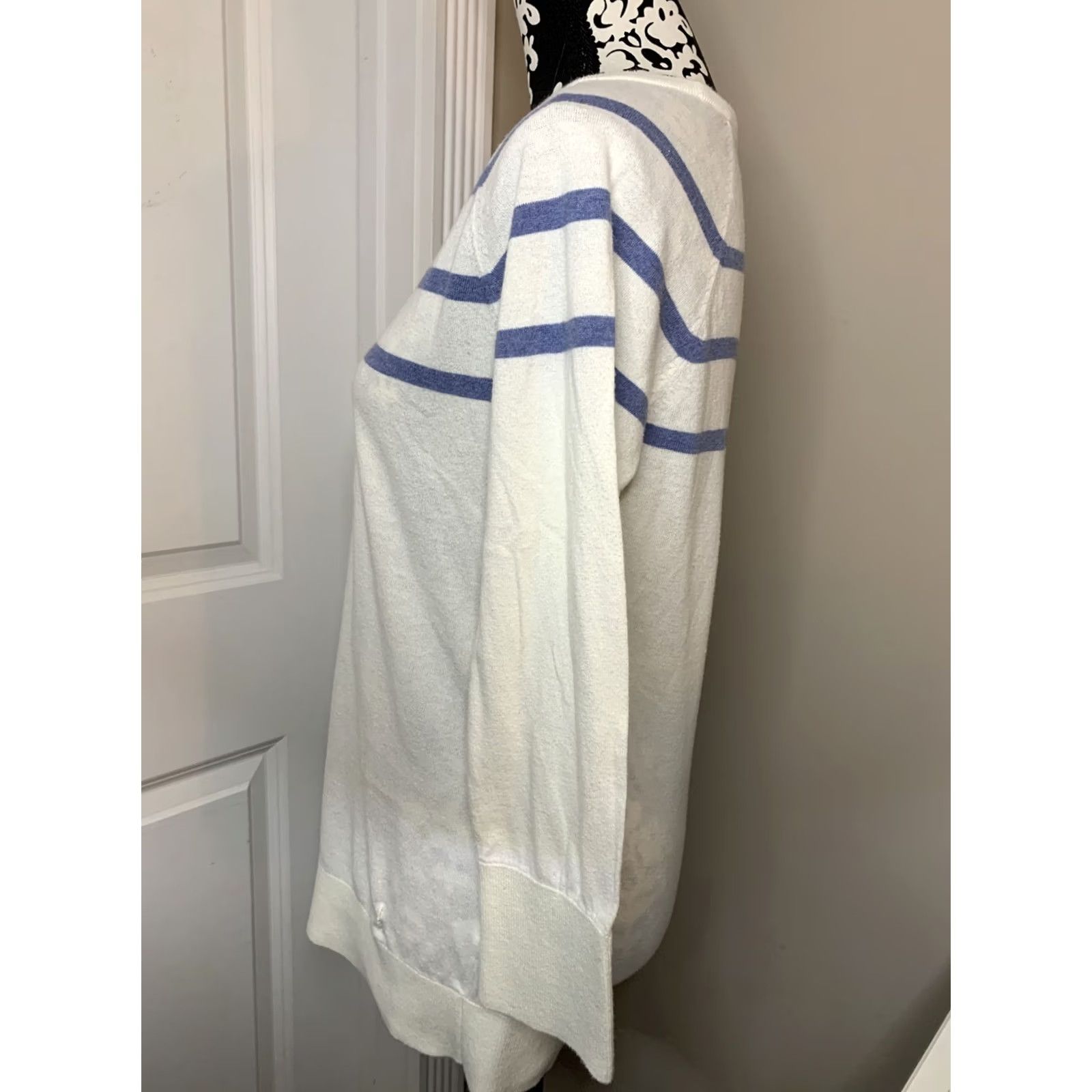 Nautica Nautica Women’s Knit Long Sleeve Sweater Top M Ivory/Blue, 100% Cotton, Striped, Round Neck, Pullover, Pre Owned, Regular Size, Womens Size M / US 6-8 / IT 42-44 - 5 Thumbnail