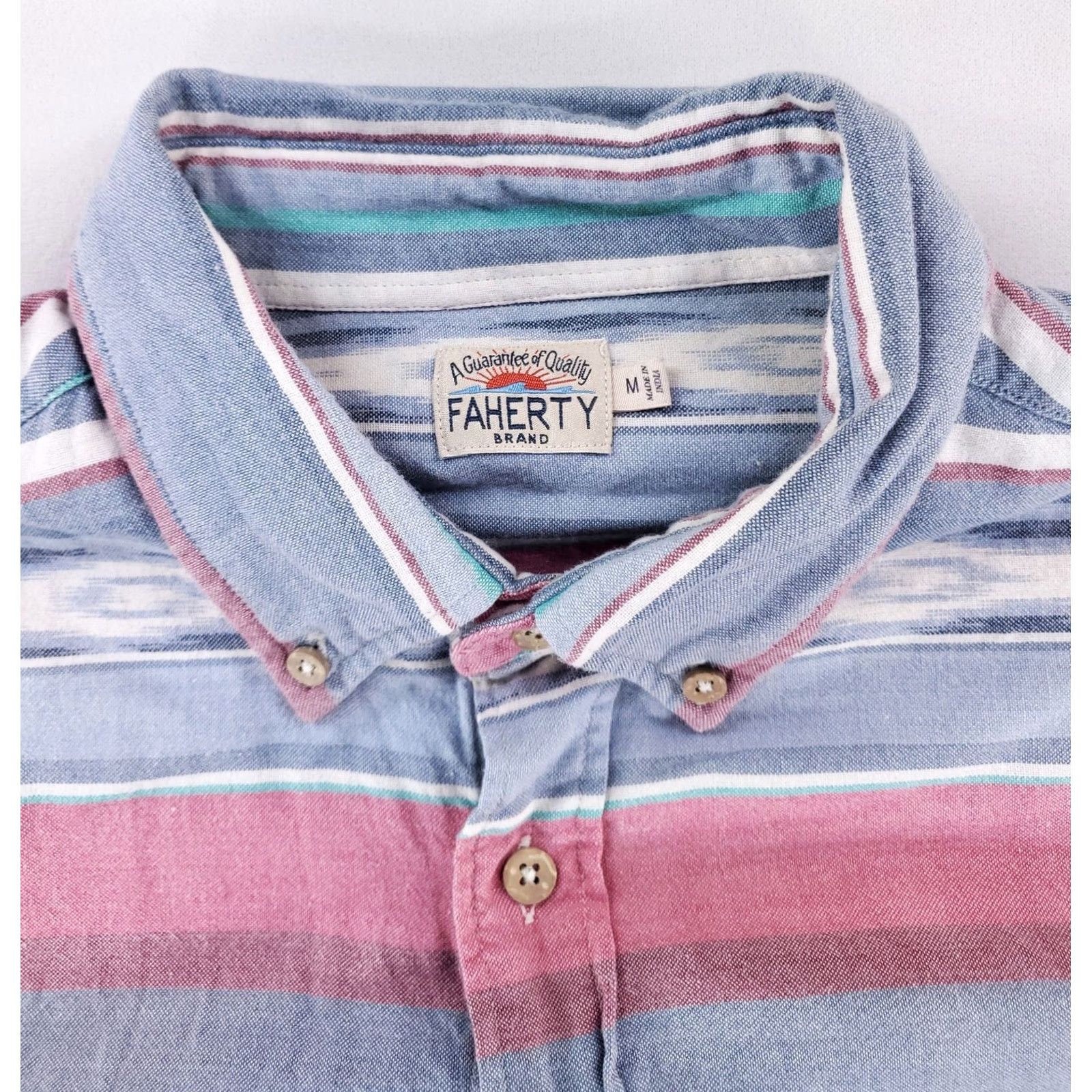 Faherty Faherty Button Down Shirt Short Sleeve Striped Southwest Multicolor Mens M Blue Pink Button-Down Shirt M Mens Size US M / EU 48-50 / 2 - 2 Thumbnail