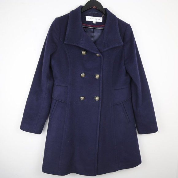 image of Trina Turk Navy Blue Designer Women's Peacoat Jacket Size 10