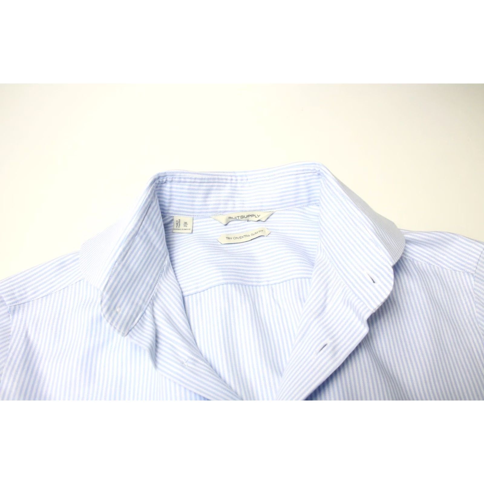 Suitsupply Suitsupply Try On Extra Slim Fit Formal Shirt Men's 38L / 15L Pinstripe Blue Shirt Dress Shirt Mens Slim Fit Blue Pinstripe 38L 15L Size 38L - 4 Thumbnail