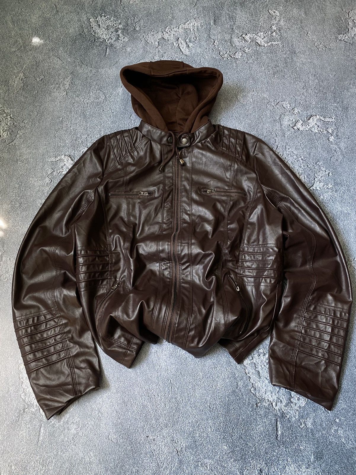 Faux leather hood jacket vibe hedi slimane 14th addiction
