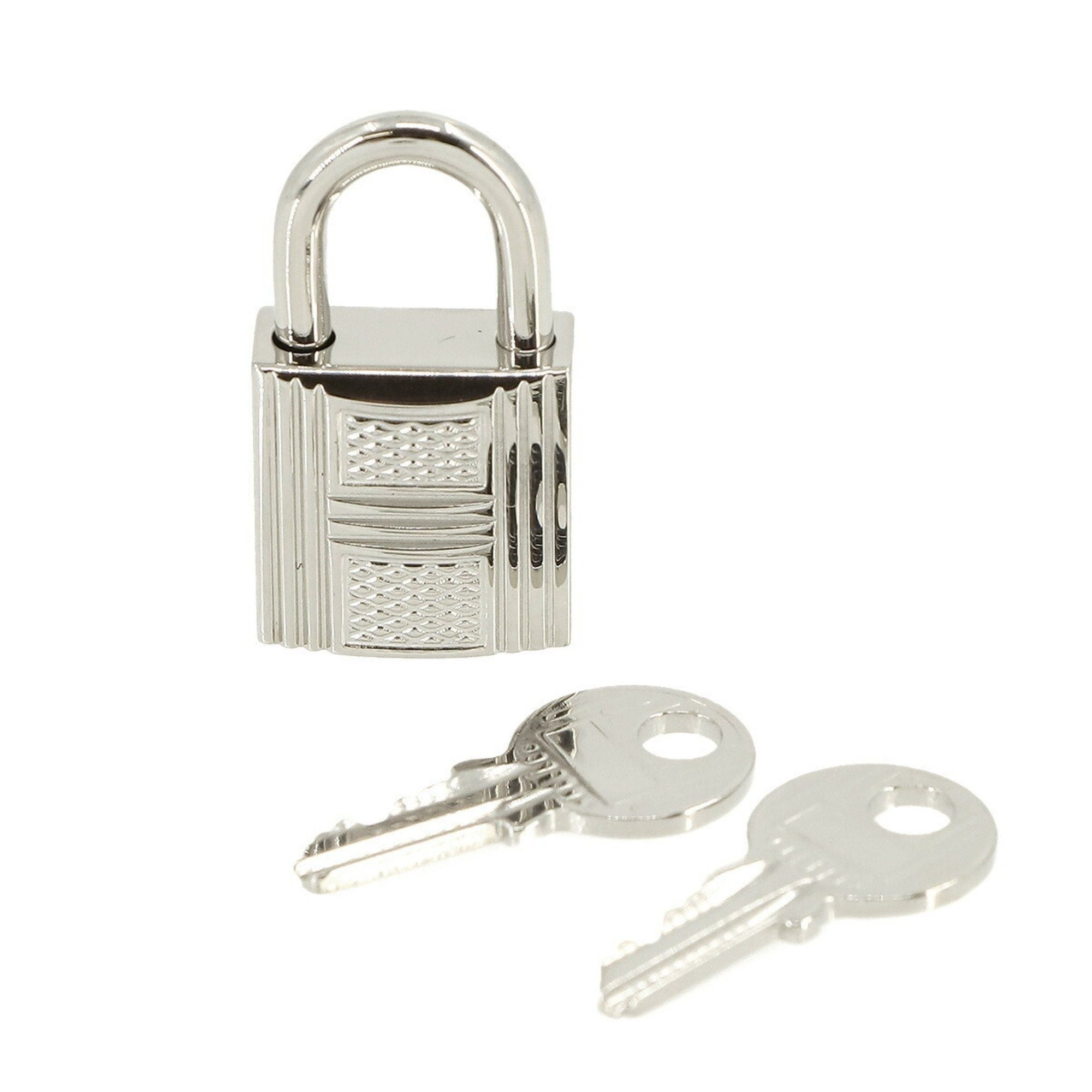 image of Hermes Guilloche Cadena Key Set Padlock Silver Lock, Women's