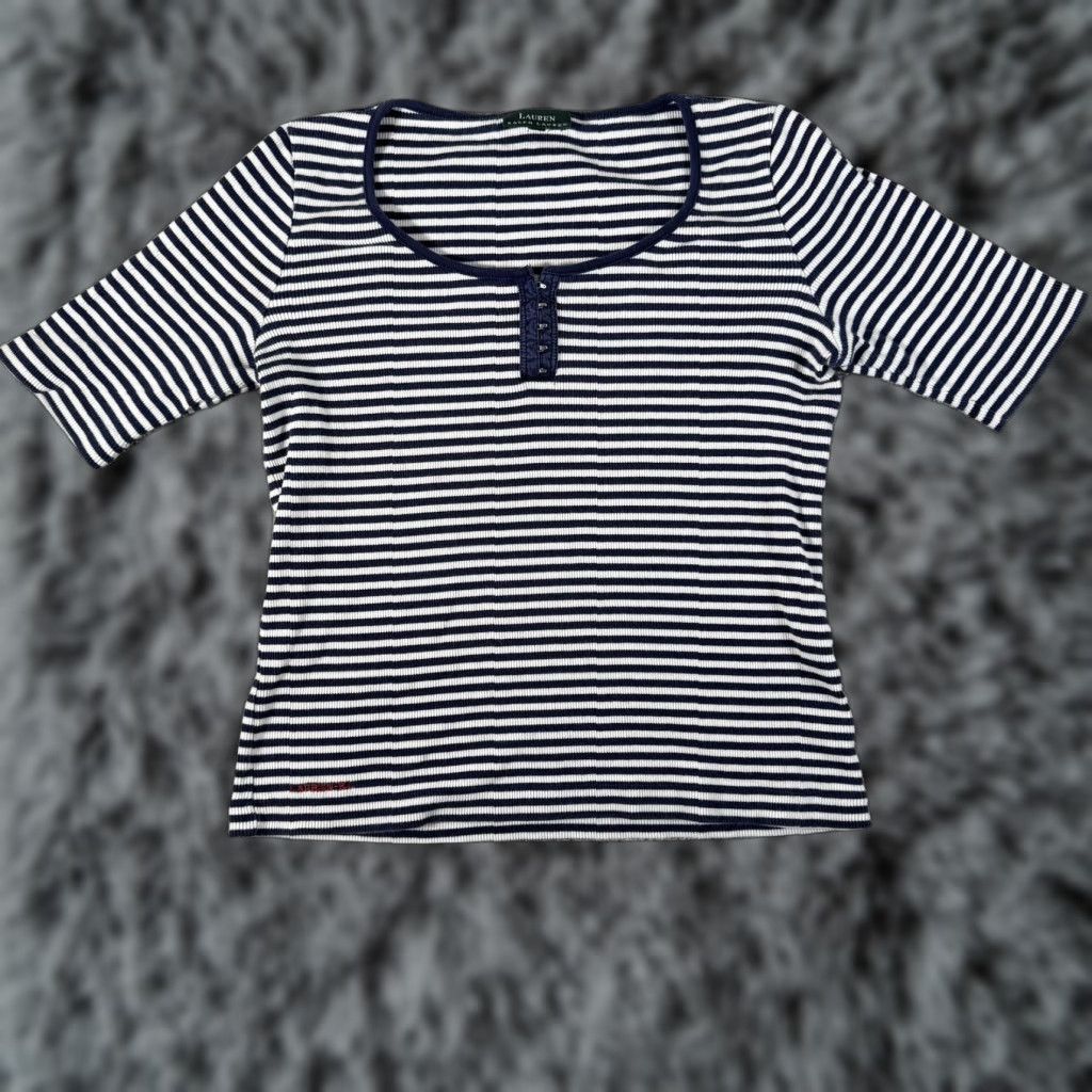 Ralph Lauren VINTAGE Lauren Ralph Lauren Shirt M Henley Ribbed Nautical Preppy Parisian Bella Swann Size M / US 6-8 / IT 42-44 - 1 Thumbnail