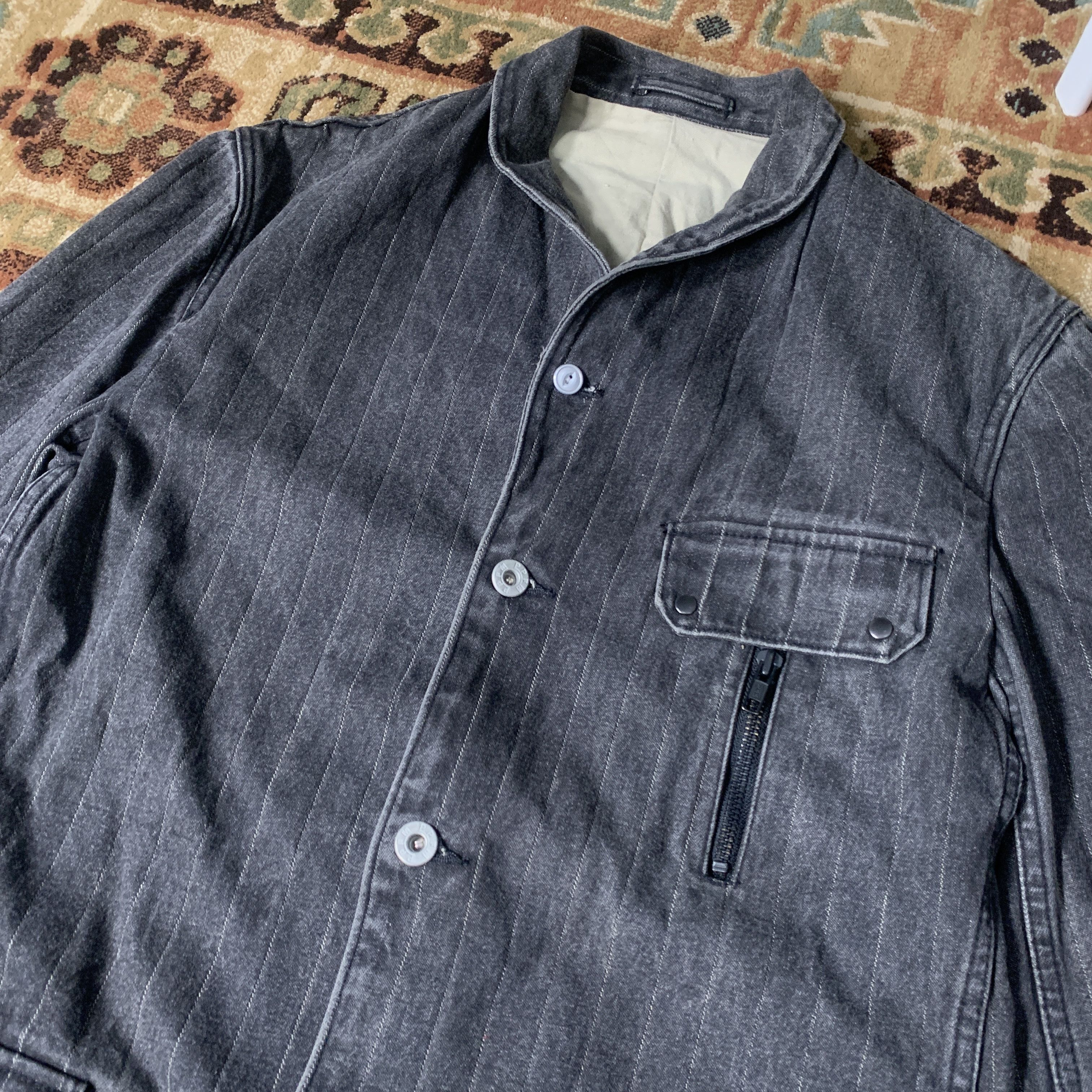 PPFM 2000s PPFM Japanese Chore Stripe Shawl Collar Button Jacket Size US M / EU 48-50 / 2 - 2 Thumbnail