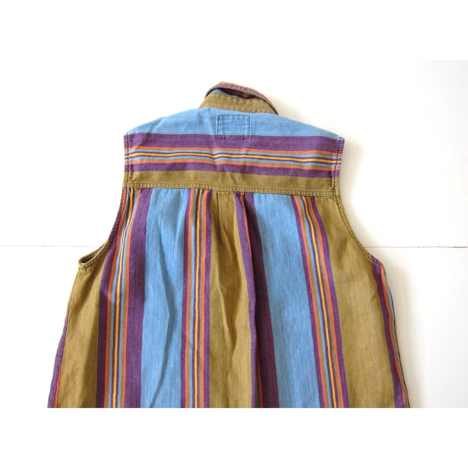 Vintage VINTAGE Solutions Blouse Shirt Women M Sleeveless Striped Cotton Blue Purple Brown Collared Button 40" Bust 27" Shoulder to Bottom Women Size M / US 6-8 / IT 42-44 - 6 Thumbnail