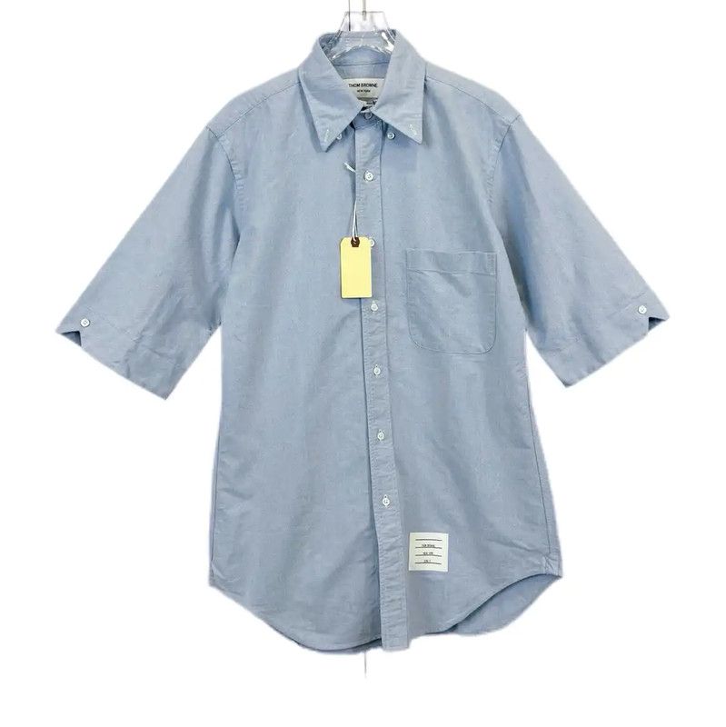 Thom Browne Thom Browne Blue Cotton Short Sleeve Shirt 0089 Size M / US 6-8 / IT 42-44 - 1 Thumbnail