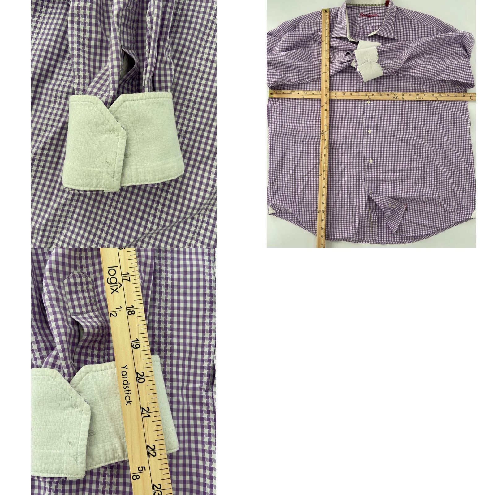 Robert Graham VINTAGE Robert Graham Shirt Adult XL Purple Check Long Sleeve Button-Up Flip Cuff Men's XL Purple Checkered 90s/Designer Mens Size US XL / EU 56 / 4 - 8 Thumbnail