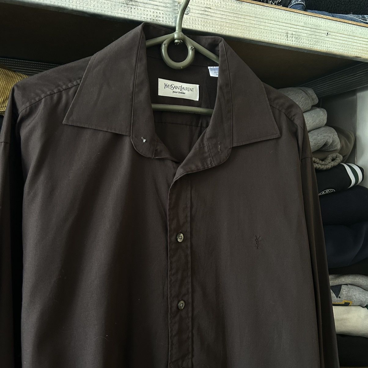 Yves Saint Laurent Luxury Yves Saint Laurent Basic small logo brown button shir Size US L / EU 52-54 / 3 - 2 Thumbnail