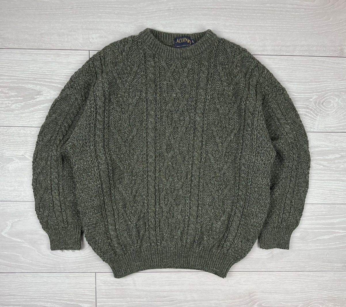 Vintage Acorn England Vintage 80s Cable Knit Wool Fisherman Sweater Size US L / EU 52-54 / 3 - 1 Thumbnail