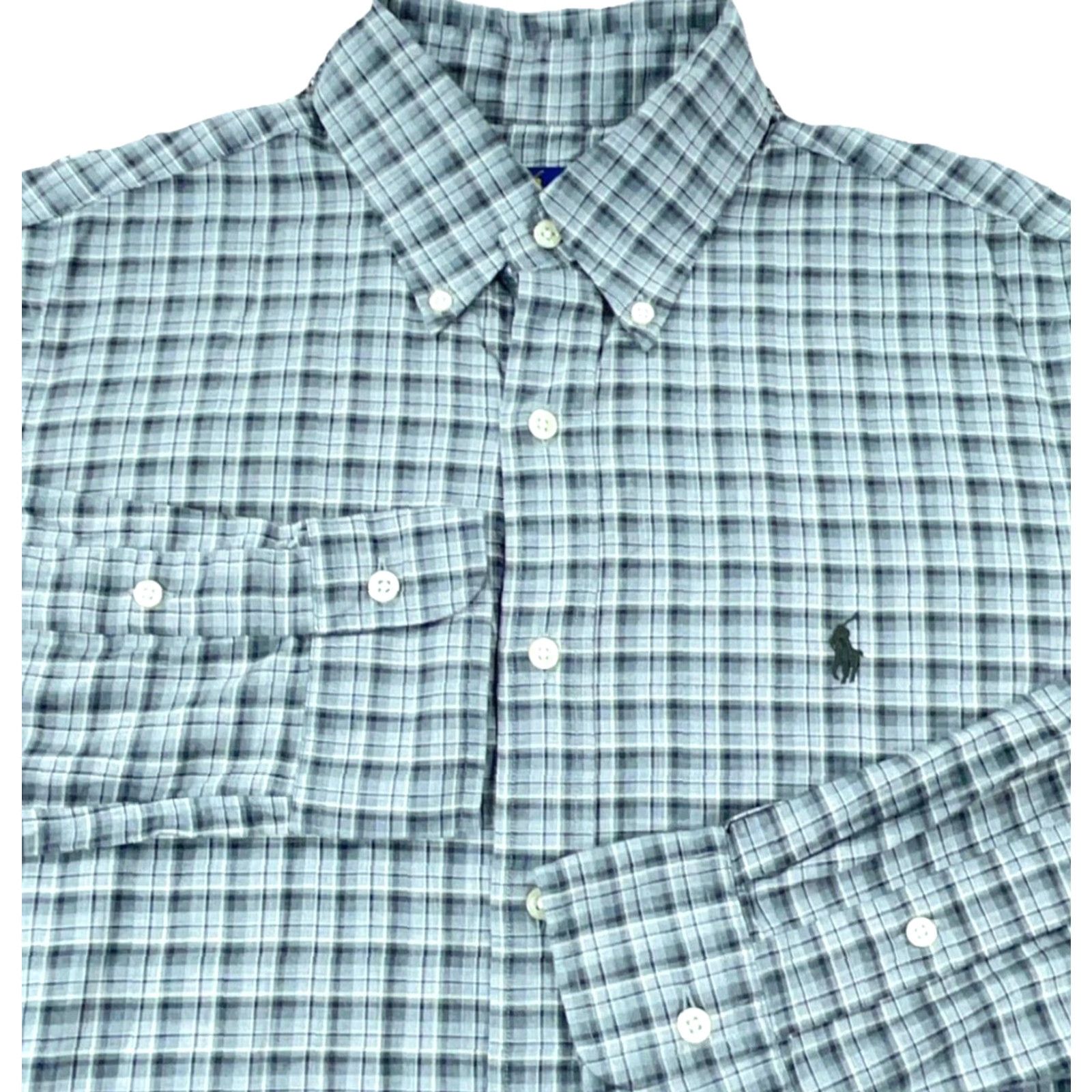 Ralph Lauren Ralph Lauren Shirt Men Medium Gray Plaid Button Up Dress Tartan Pony Soft Adult Size 42R - 2 Thumbnail