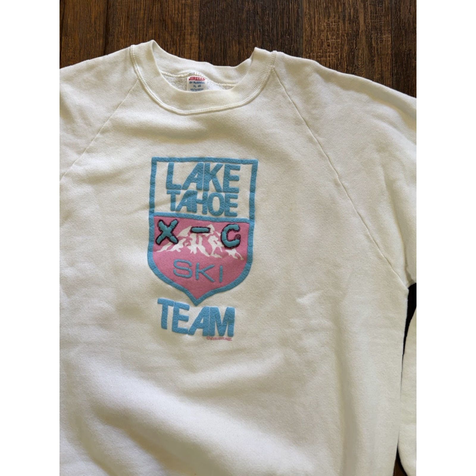 Jerzees VINTAGE Jerzees Sweatshirt White Lake Tahoe Team XL 90s Ski Snow Logo Mens Sweatshirt Size US XL / EU 56 / 4 - 3 Thumbnail