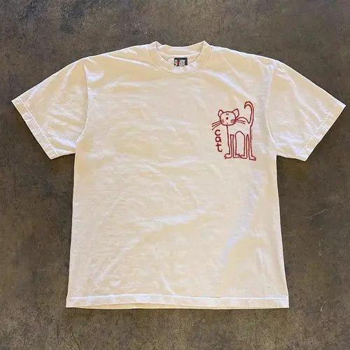VIBE White casual retro cute cat print cotton t-shirt Size US L / EU 52-54 / 3 - 8 Thumbnail