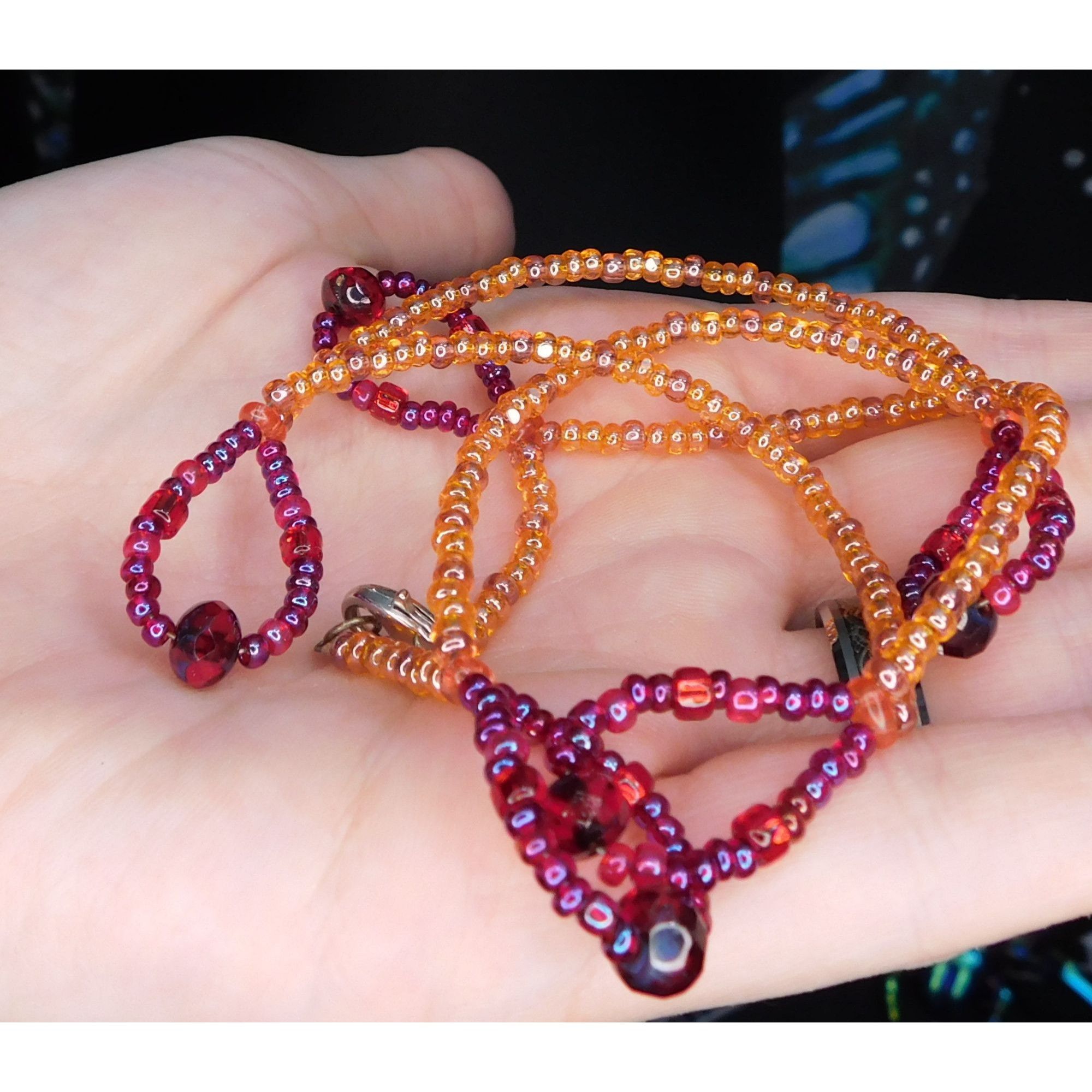 Other Unique Orange And Red Glass Beaded Loop Necklace Size ONE SIZE - 2 Thumbnail