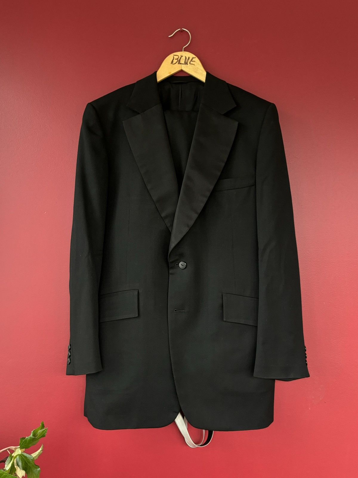 Vintage 1970s Two Piece Suit Vintage Suspender Pants Satin Lapel Size 50R - 13 Thumbnail