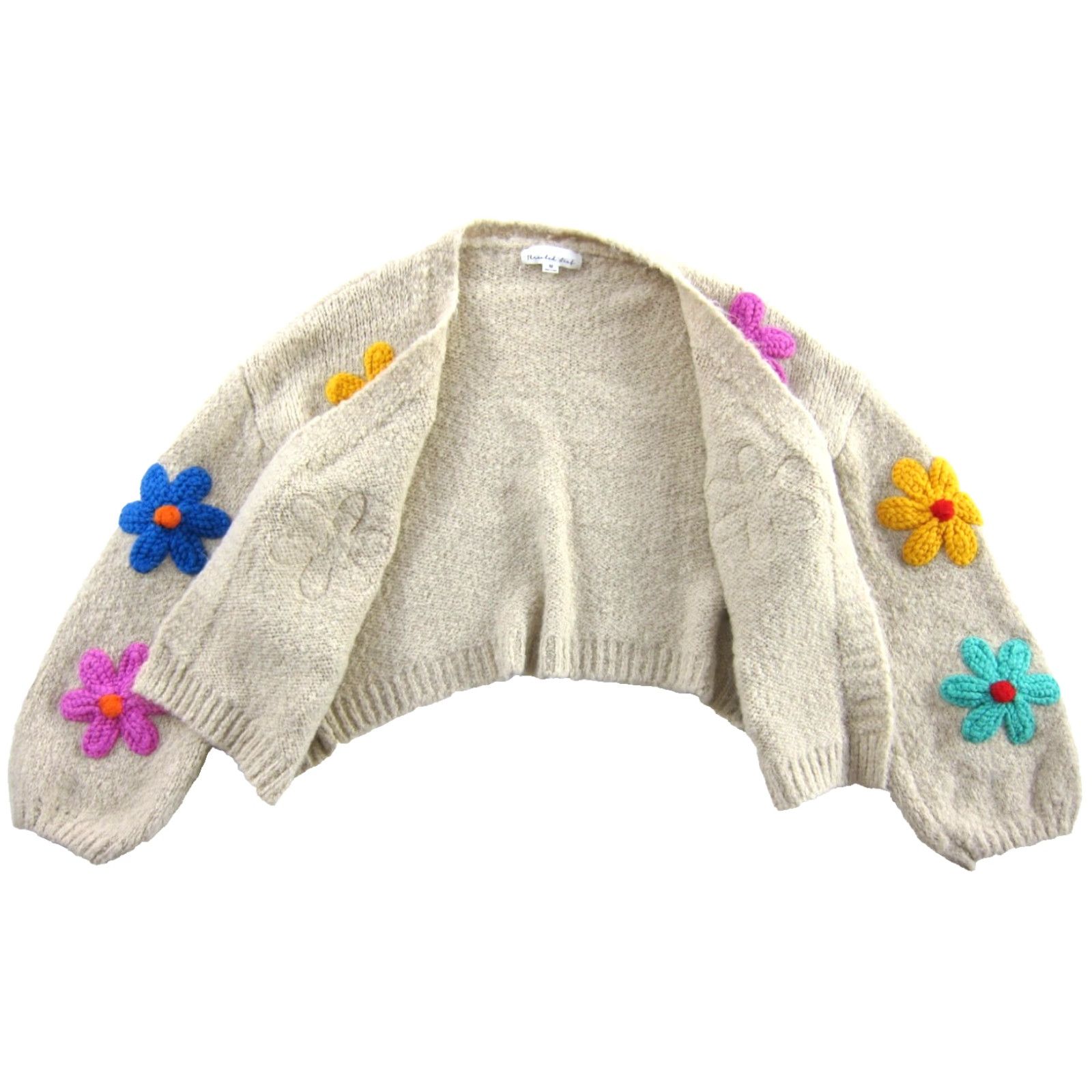 Pinko Threaded Leaf Cardigan Sweater Open Daisy Floral Cable-Knit V-Neck Long Sleeve M Pink Womens XS? Size M / US 6-8 / IT 42-44 - 4 Thumbnail