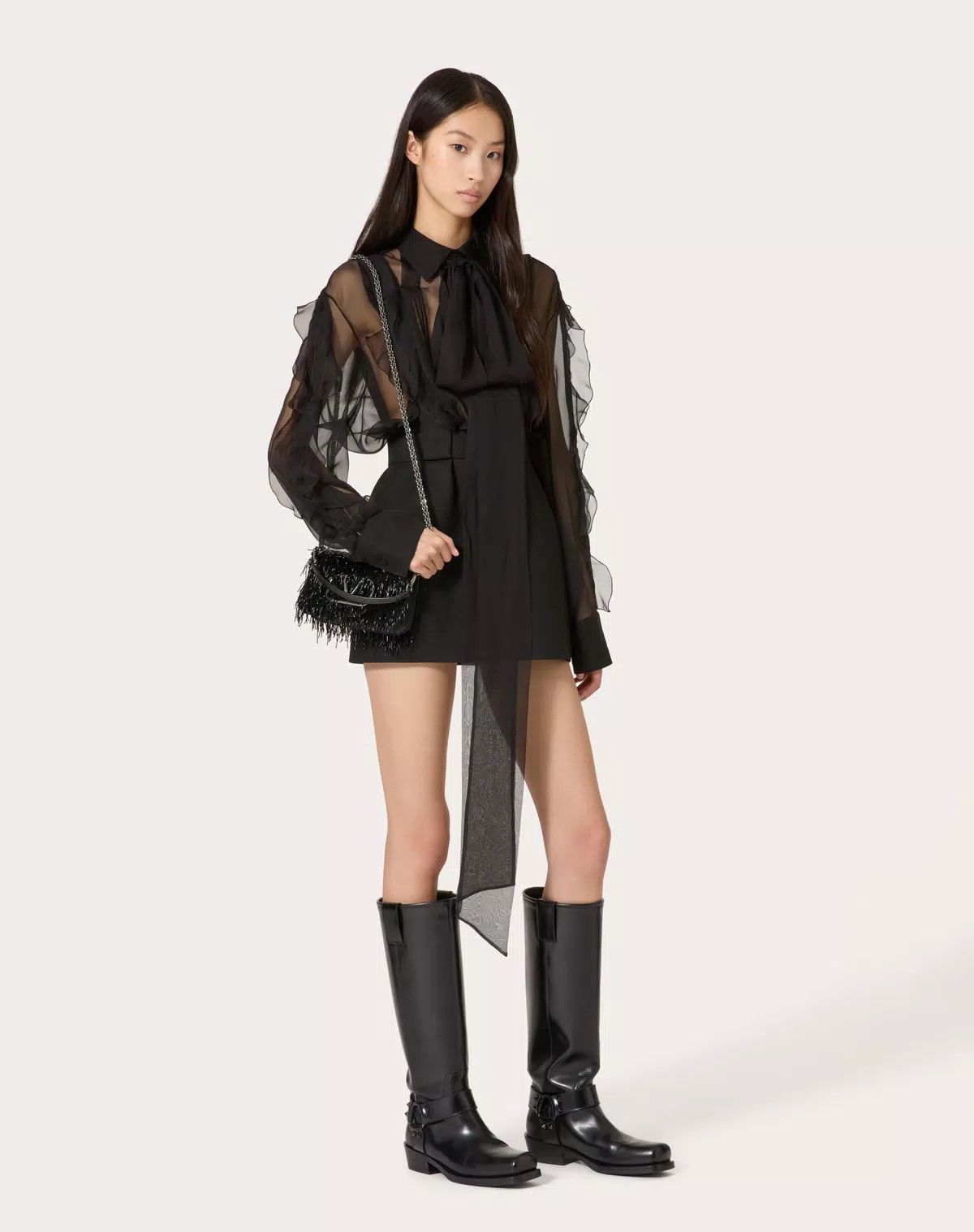 Valentino o1s1wg110426 Short Texture Sable Dress in Nero Size M / US 6-8 / IT 42-44 - 2 Thumbnail