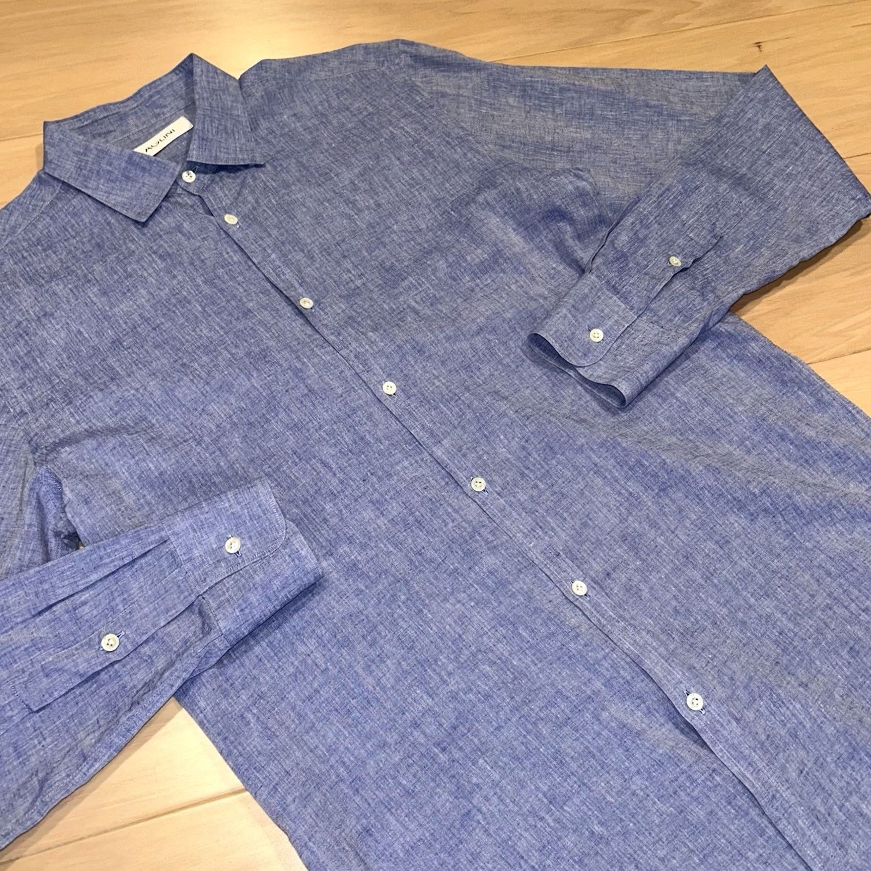 AGLINI Aglini David Linen Blend Button Up Blue Shirt Long Sleeve Mens 40 - Italy Size US L / EU 52-54 / 3 - 2 Thumbnail