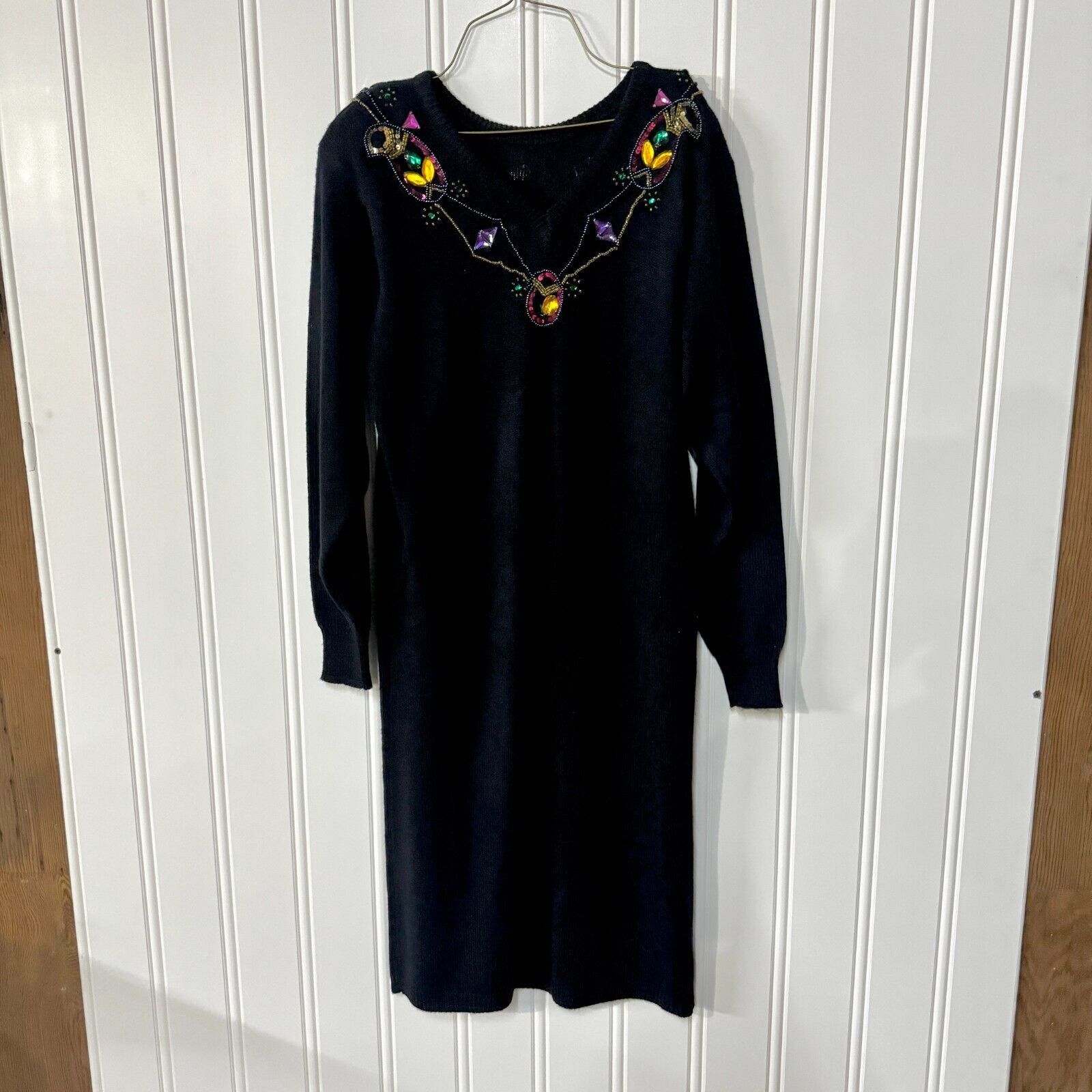 Vintage R&K Originals Navy Sequin Midi Sweater Dress Medium