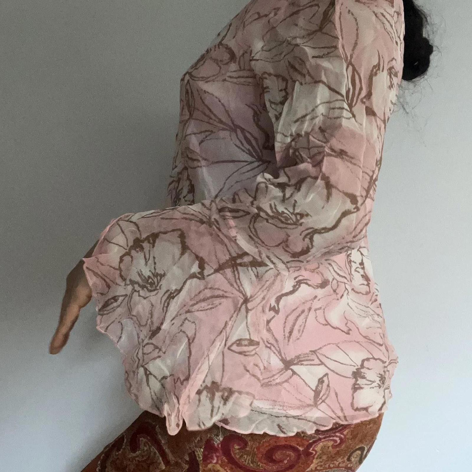 Other Pink and brown soft floral silk long sleeve blouse Size M / US 6-8 / IT 42-44 - 7 Thumbnail