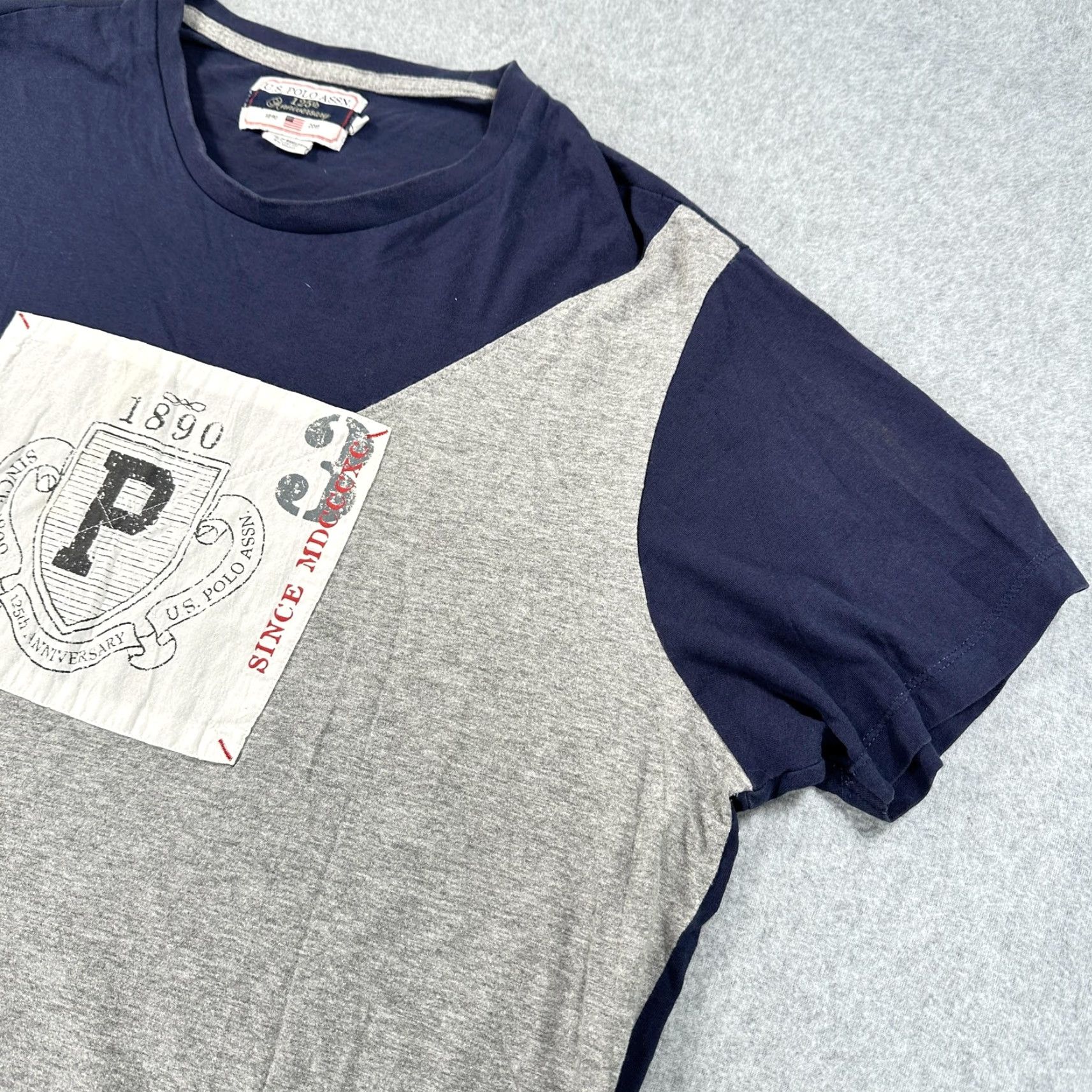 U.S. Polo Assn. US Polo Assn Shirt Mens XL Blue Gray Colorblock 125th Anniversary Patch Tee Size US XL / EU 56 / 4 - 2 Thumbnail