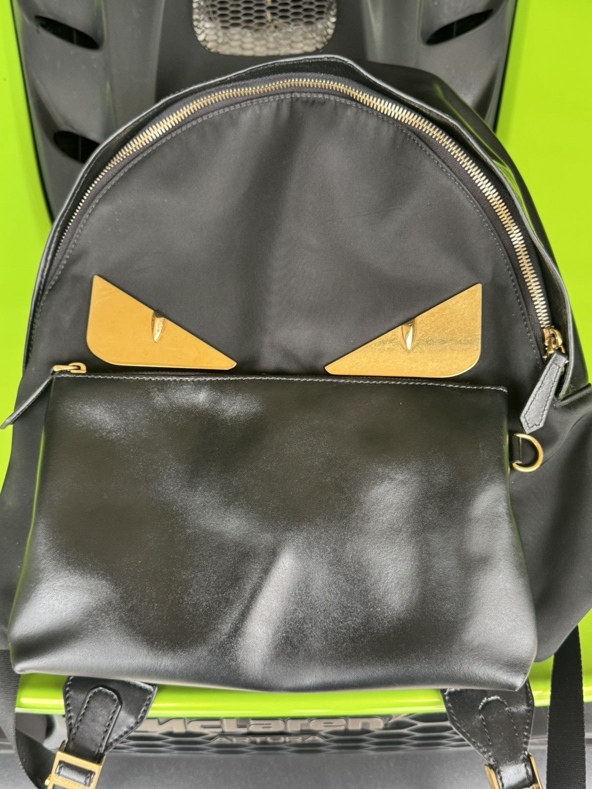 Fendi Fendi Monster Eyes Black Gold Tone Backpack Size ONE SIZE - 1 Thumbnail